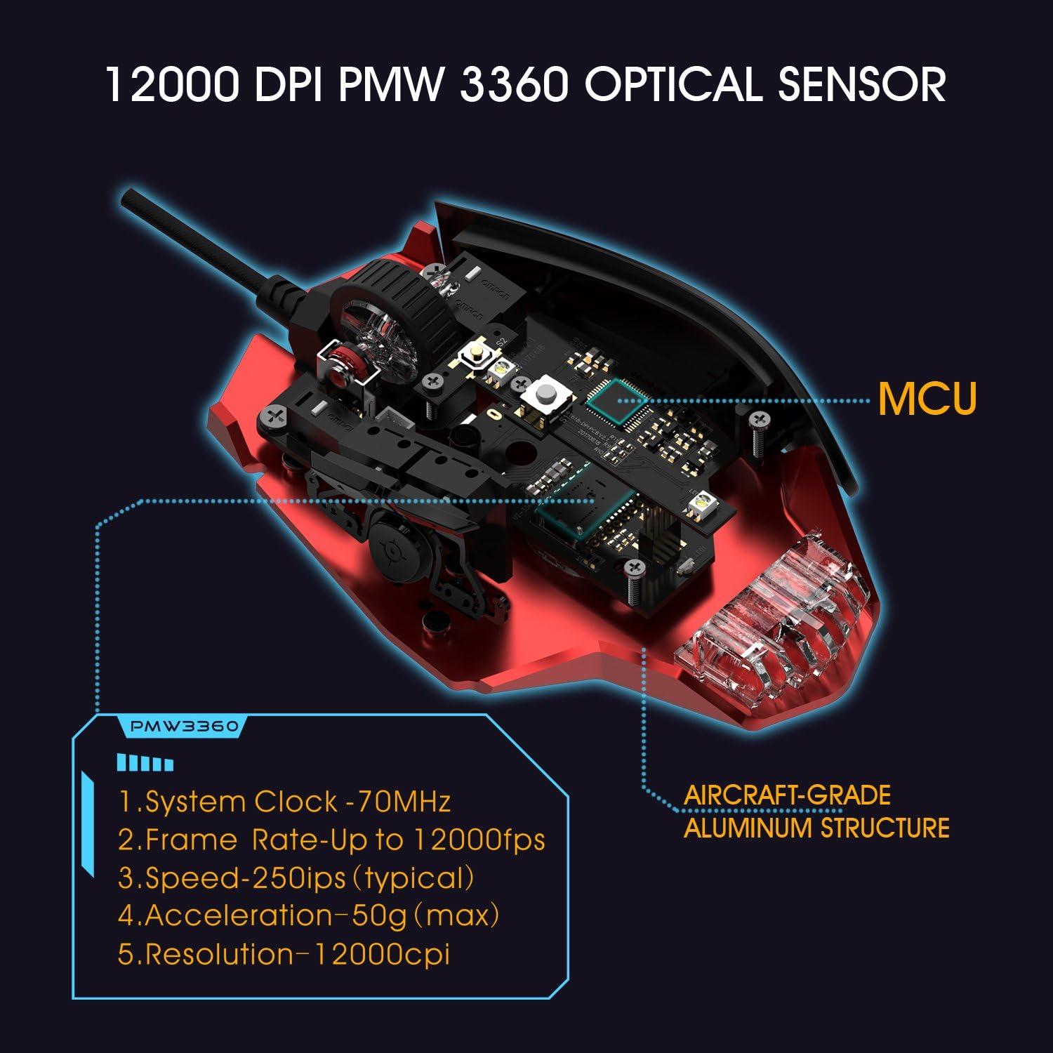 Ratón Gaming Rii M01 con Cable 12000 DPI RGB Ergonómico