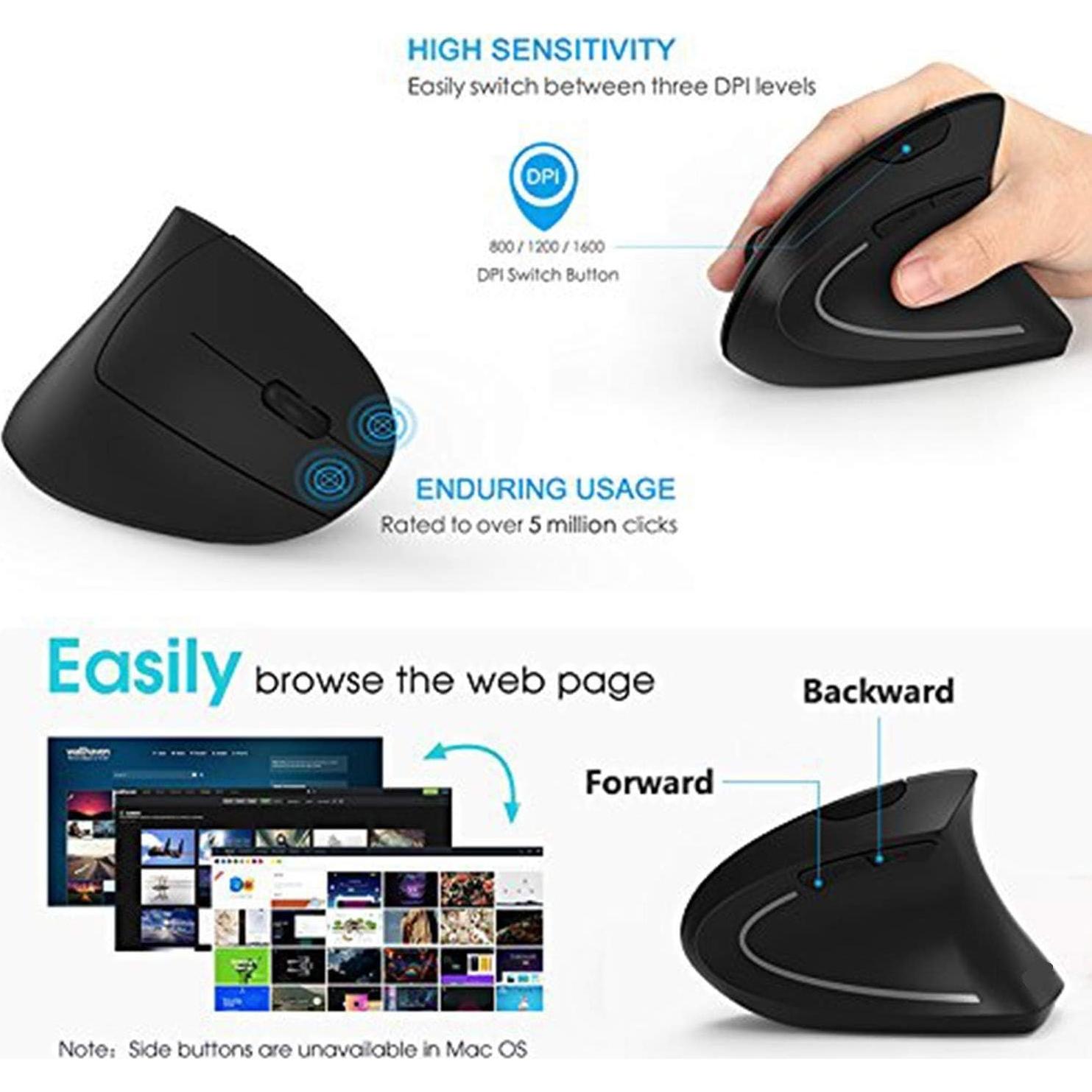 Ratón Vertical Ergonómico Inalámbrico ASOI 2.4G 6 Botones