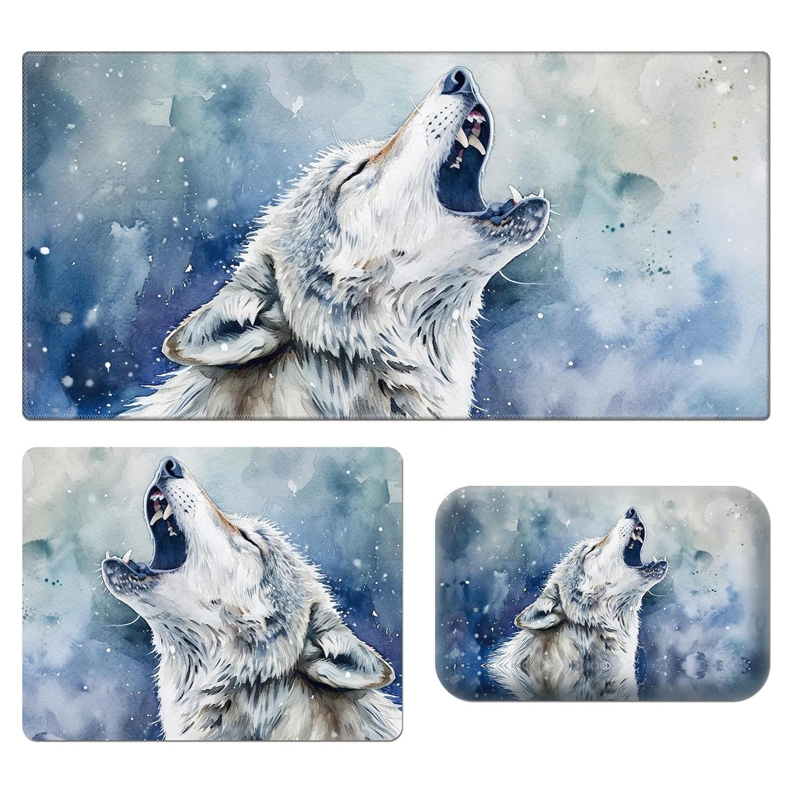 Alfombrilla de escritorio ergonómica Mxfdegf Lobo Gris 3 en 1