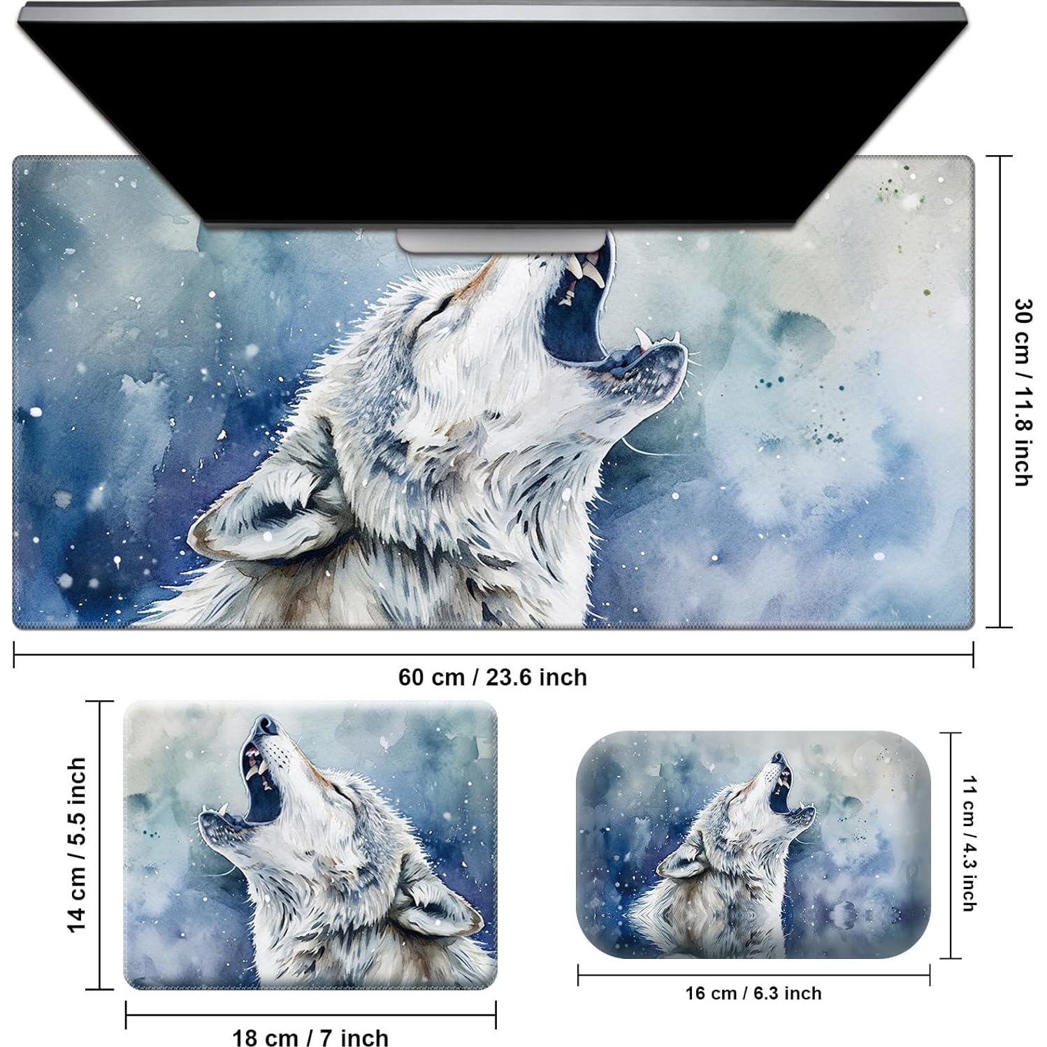 Alfombrilla de escritorio ergonómica Mxfdegf Lobo Gris 3 en 1