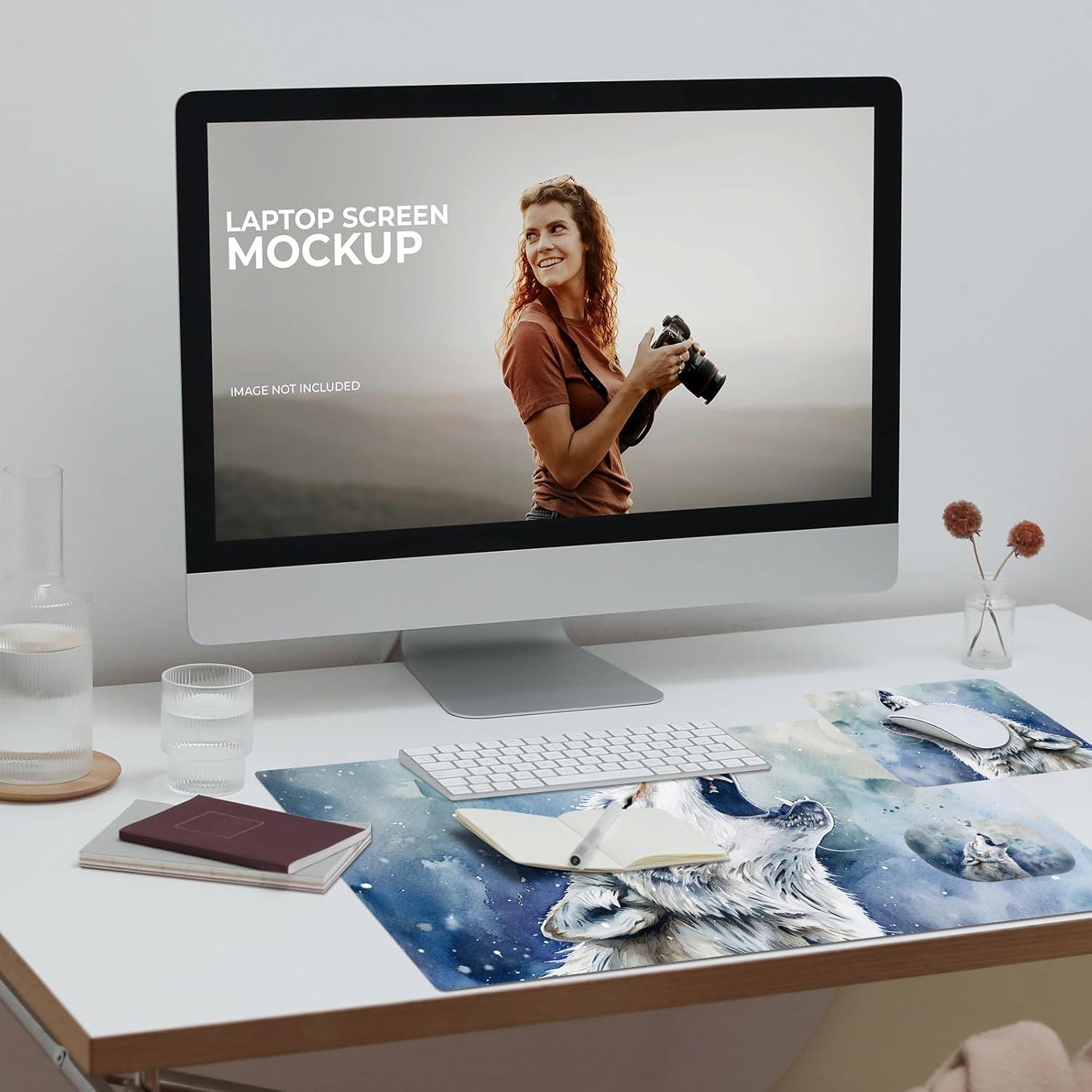 Alfombrilla de escritorio ergonómica Mxfdegf Lobo Gris 3 en 1