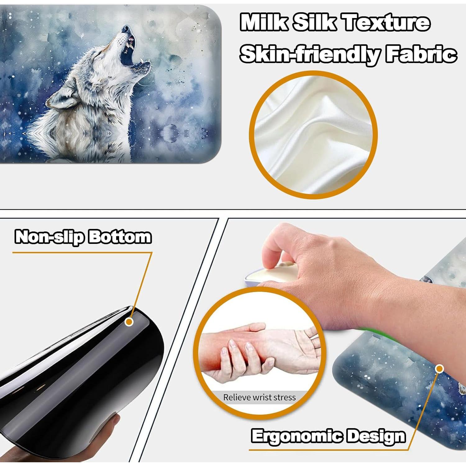 Alfombrilla de escritorio ergonómica Mxfdegf Lobo Gris 3 en 1