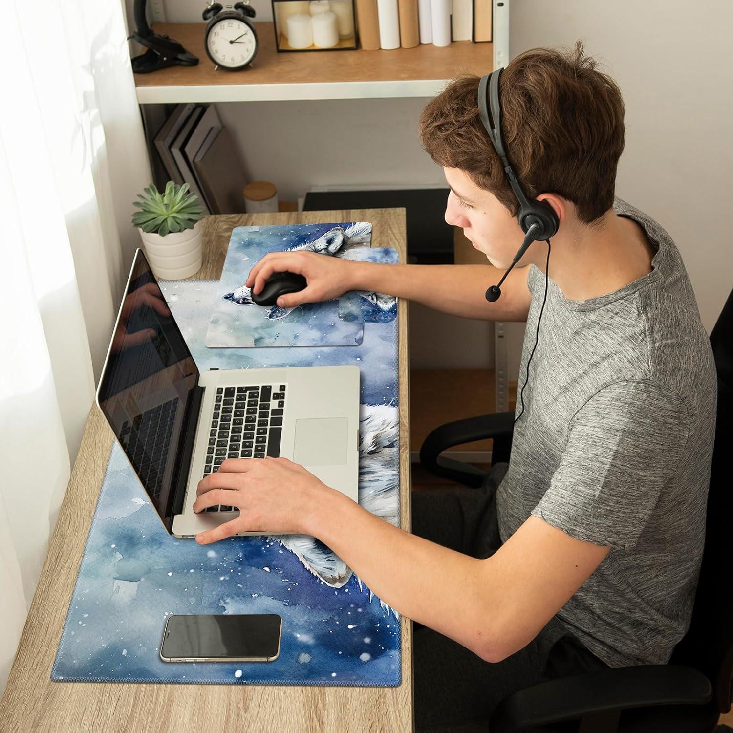 Alfombrilla de escritorio ergonómica Mxfdegf Lobo Gris 3 en 1