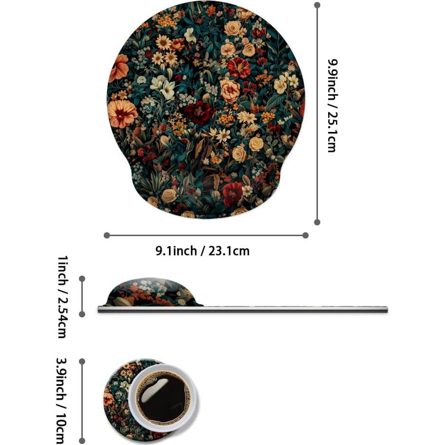 Alfombrilla de Ratón Ergonómica AFUZLE Floral Retro con Soporte
