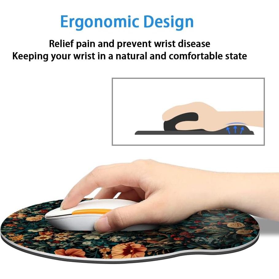 Alfombrilla de Ratón Ergonómica AFUZLE Floral Retro con Soporte