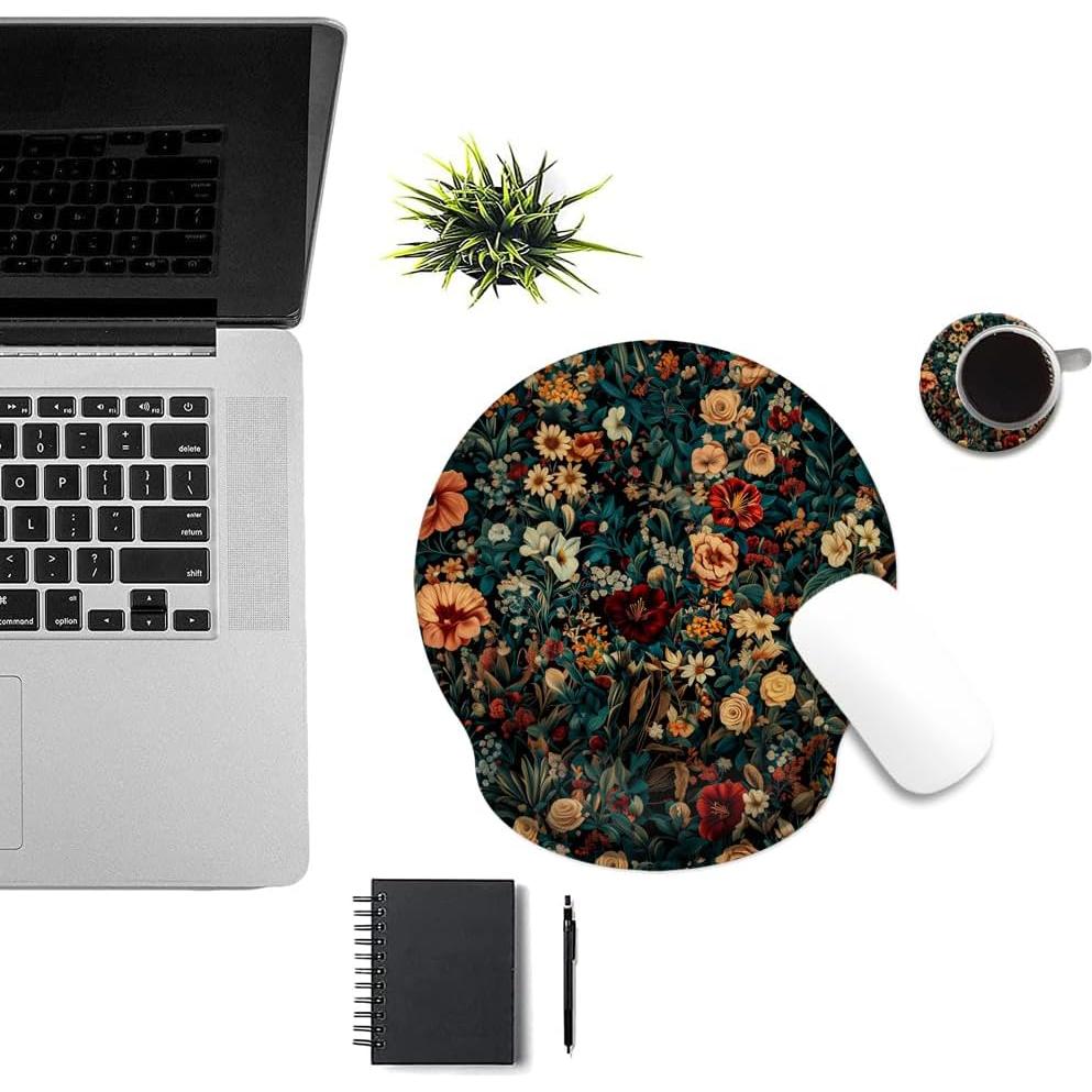 Alfombrilla de Ratón Ergonómica AFUZLE Floral Retro con Soporte
