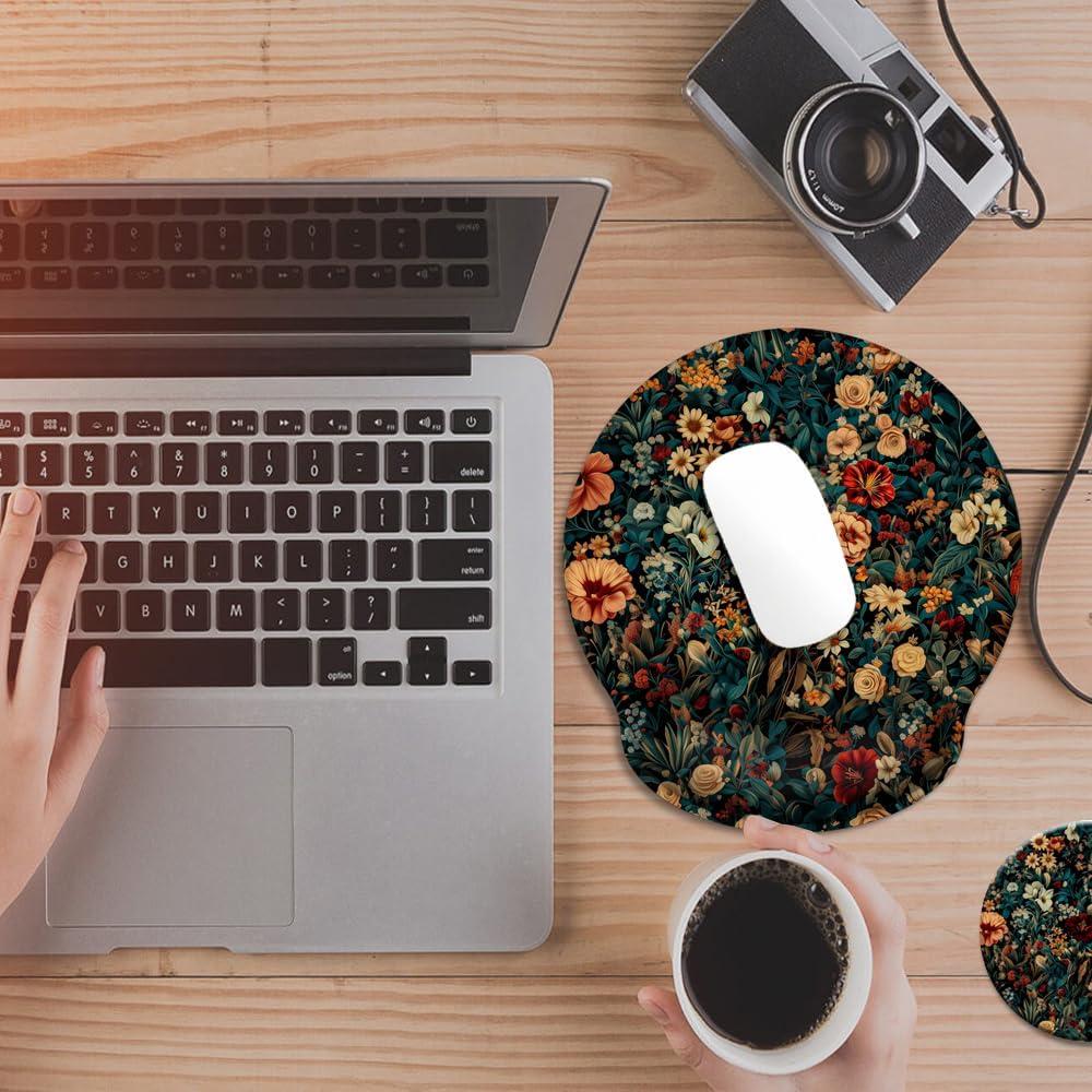 Alfombrilla de Ratón Ergonómica AFUZLE Floral Retro con Soporte
