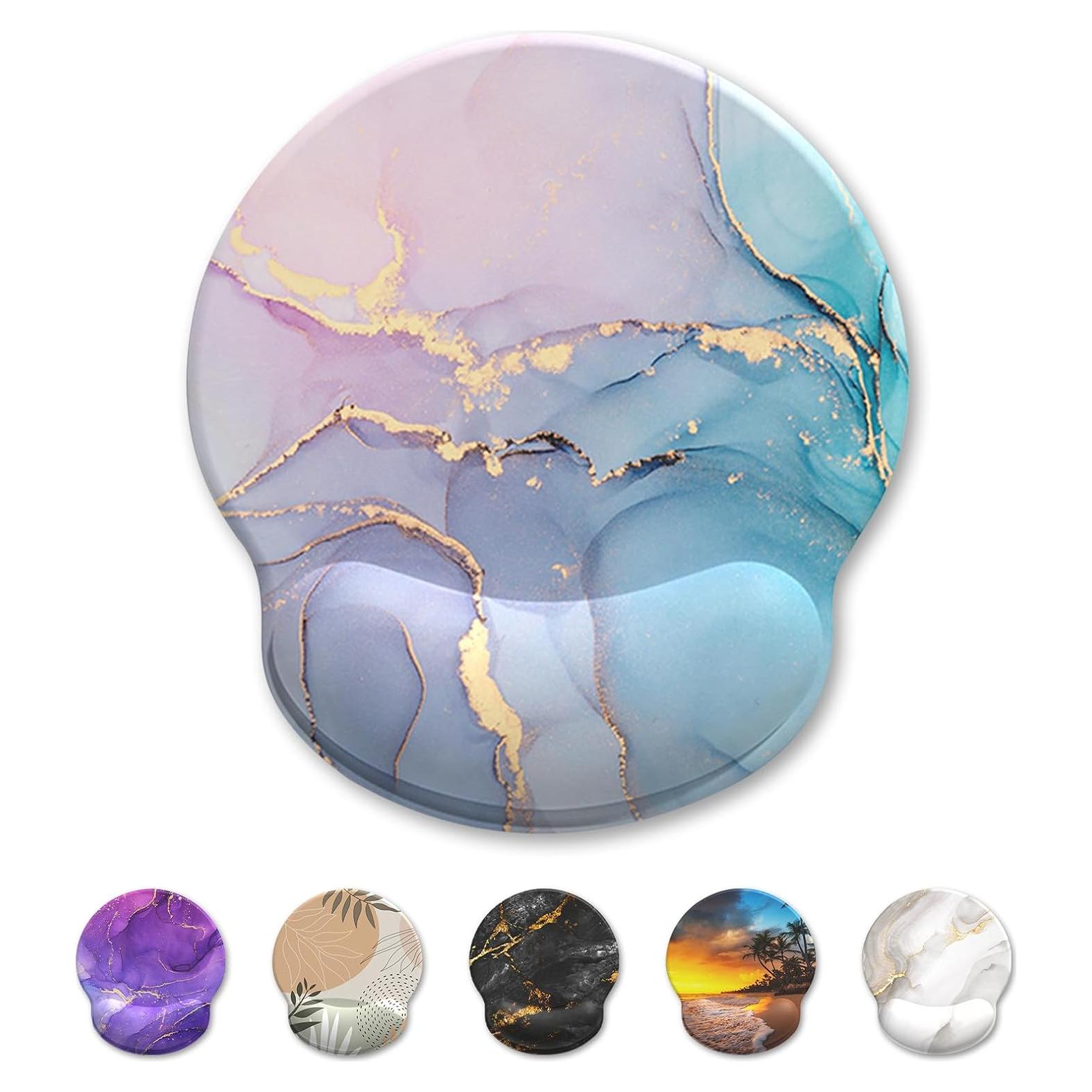 Alfombrilla de Ratón Ergonomica GOZOPO con Soporte de Gel - Mármol Cian Rosa