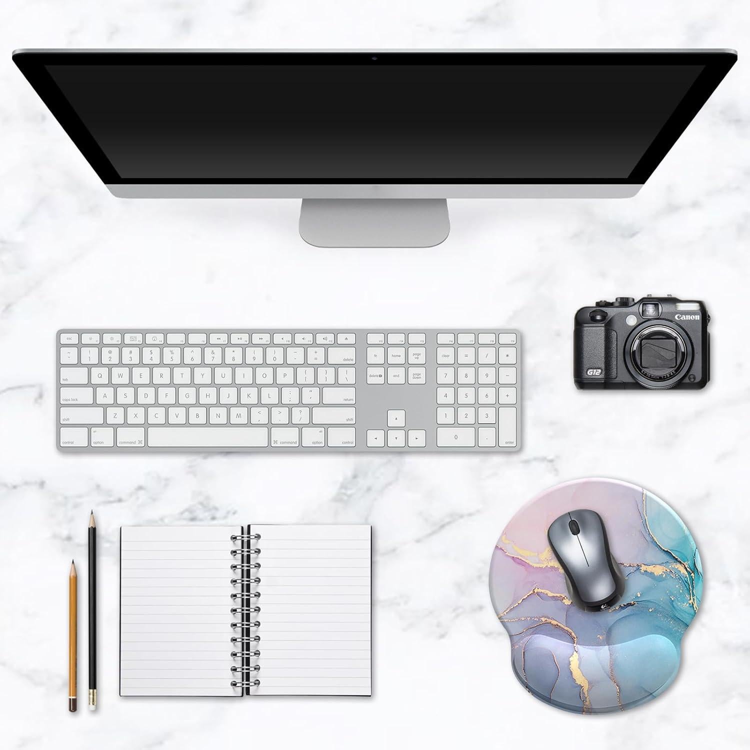 Alfombrilla de Ratón Ergonomica GOZOPO con Soporte de Gel - Mármol Cian Rosa