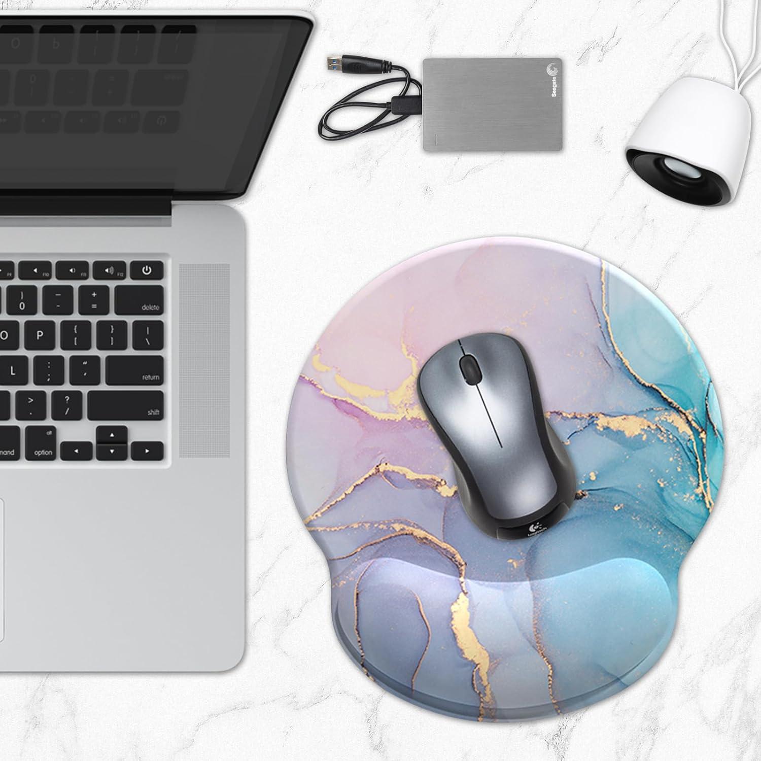 Alfombrilla de Ratón Ergonomica GOZOPO con Soporte de Gel - Mármol Cian Rosa