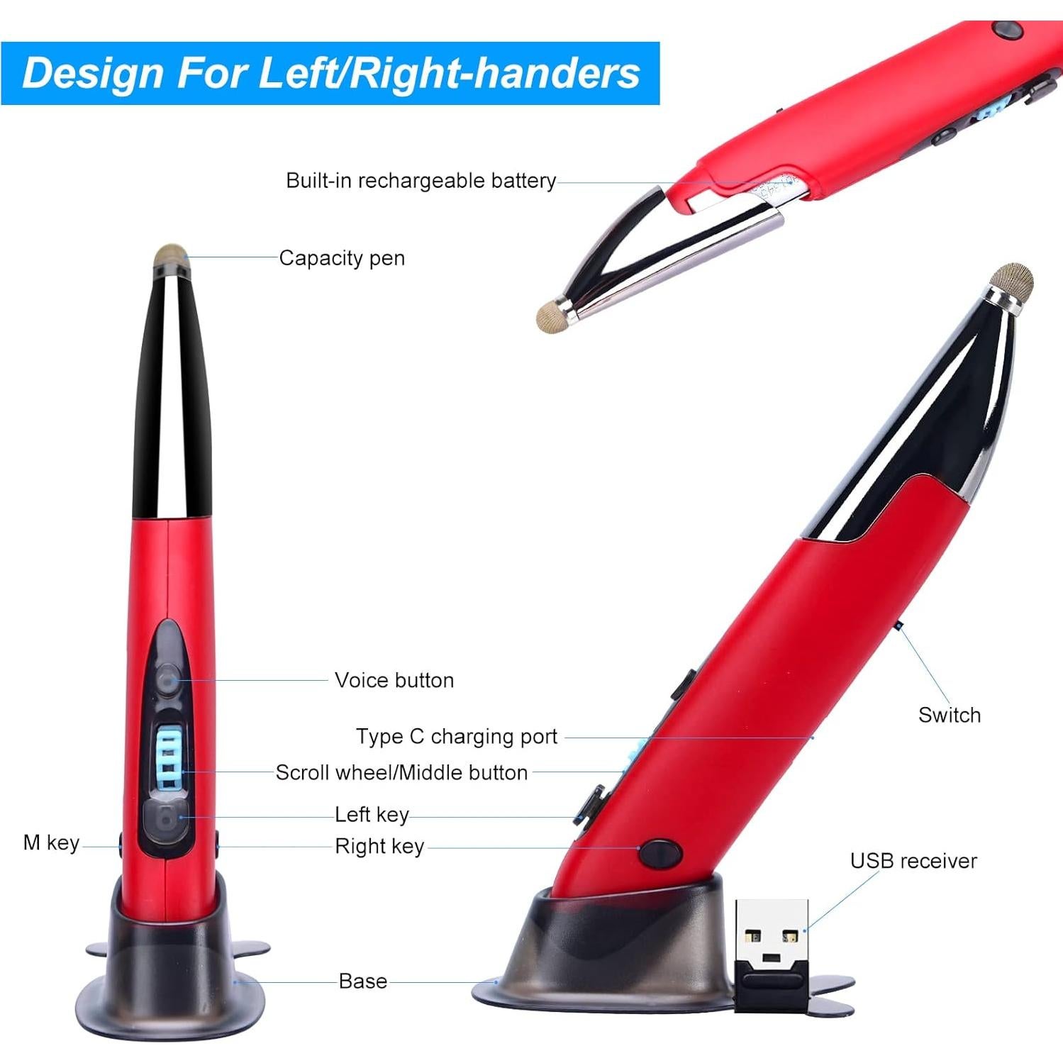 Ratón Óptico Inalámbrico Lychee Rojo con Control de Voz