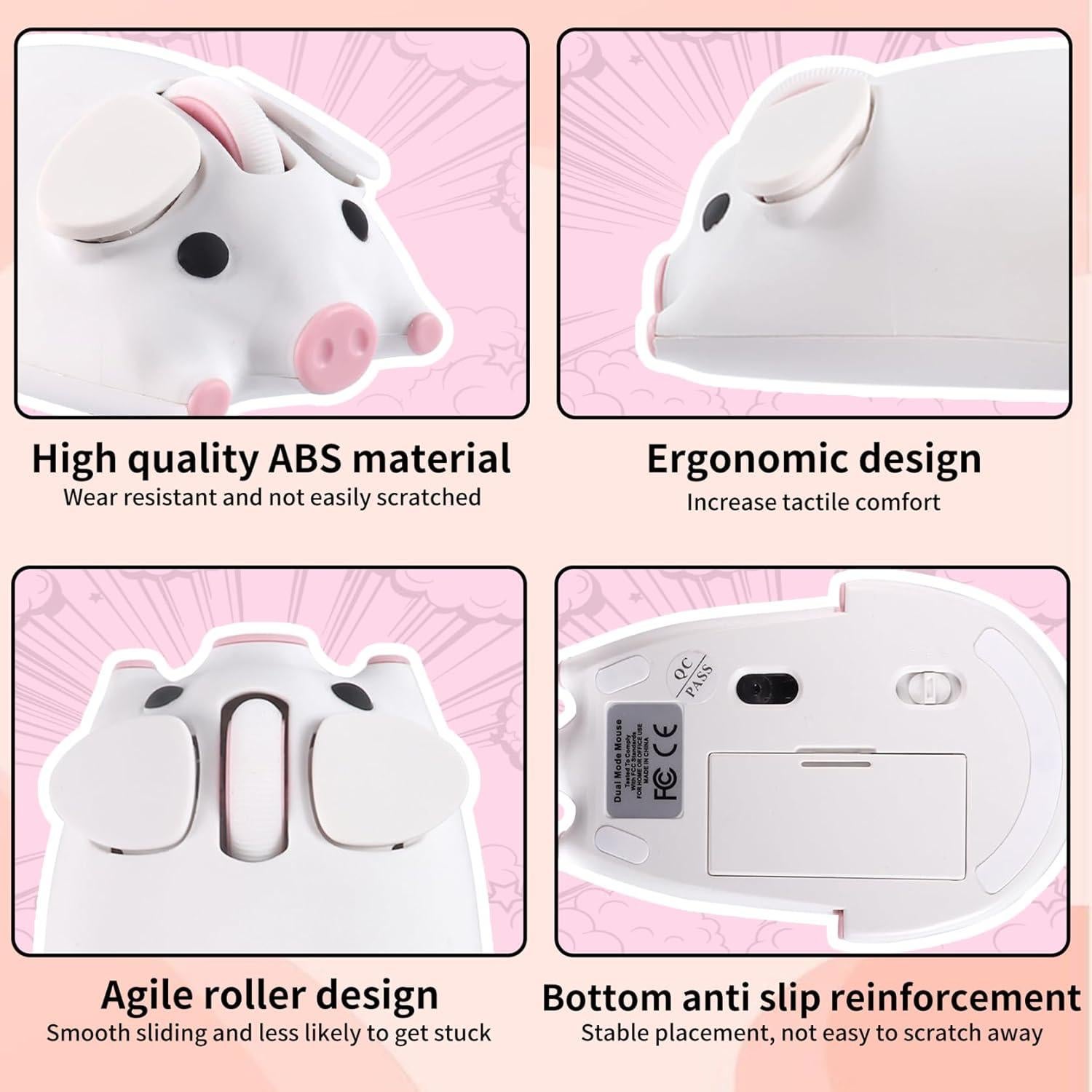 Ratón Bluetooth 5.1 Doble Modo Ergonomico Cerdo Blanco 1200DPI