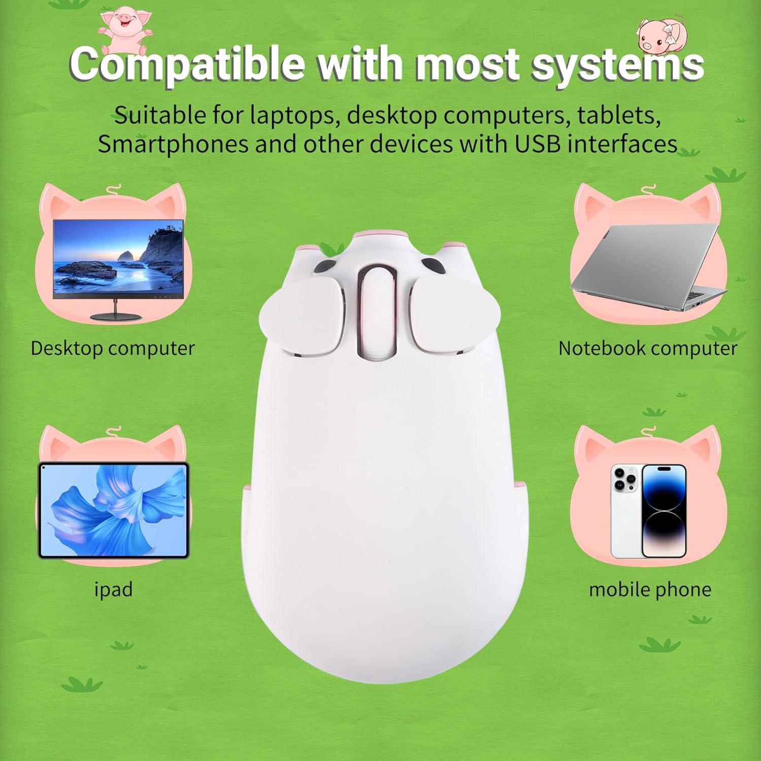 Ratón Bluetooth 5.1 Doble Modo Ergonomico Cerdo Blanco 1200DPI