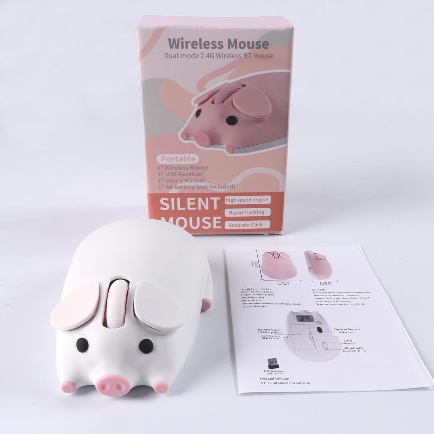 Ratón Bluetooth 5.1 Doble Modo Ergonomico Cerdo Blanco 1200DPI