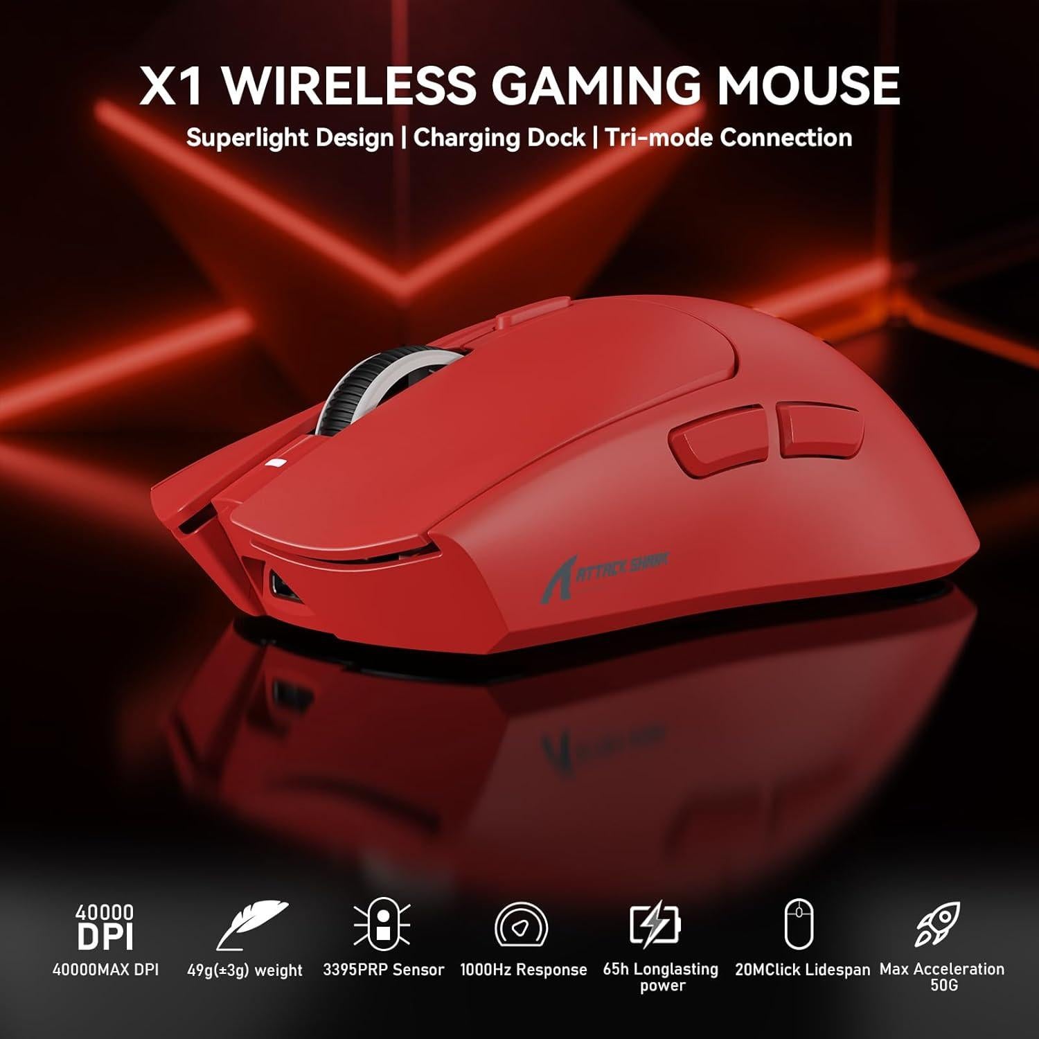 Ratón Gaming Inalámbrico MAMBASNAKE X1 RGB 40K DPI Rojo