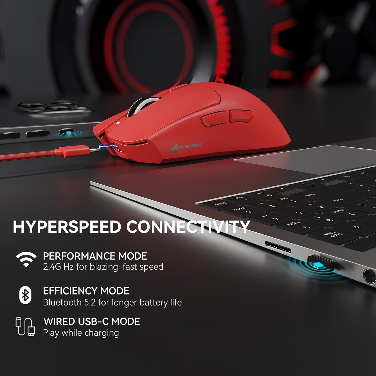 Ratón Gaming Inalámbrico MAMBASNAKE X1 RGB 40K DPI Rojo