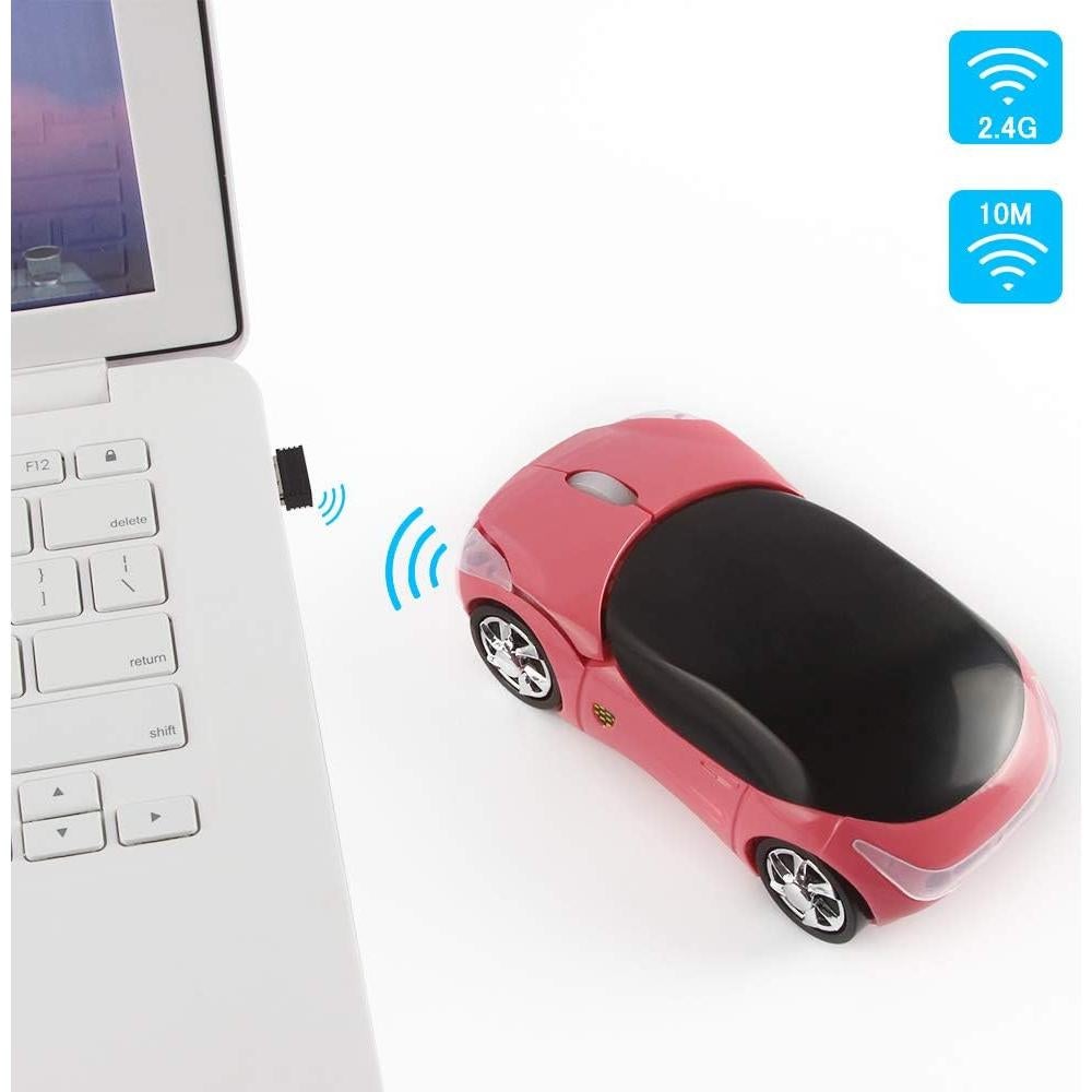 Ratón Inalámbrico Ergonómico Samudgate en Forma de Coche Rosa