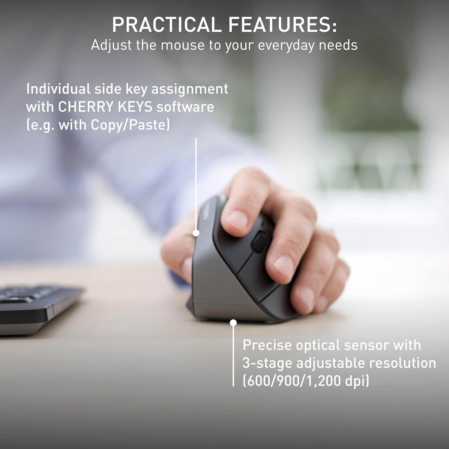 Ratón Inalámbrico Ergonómico Cherry MW 4500 para Zurdos 1200 dpi