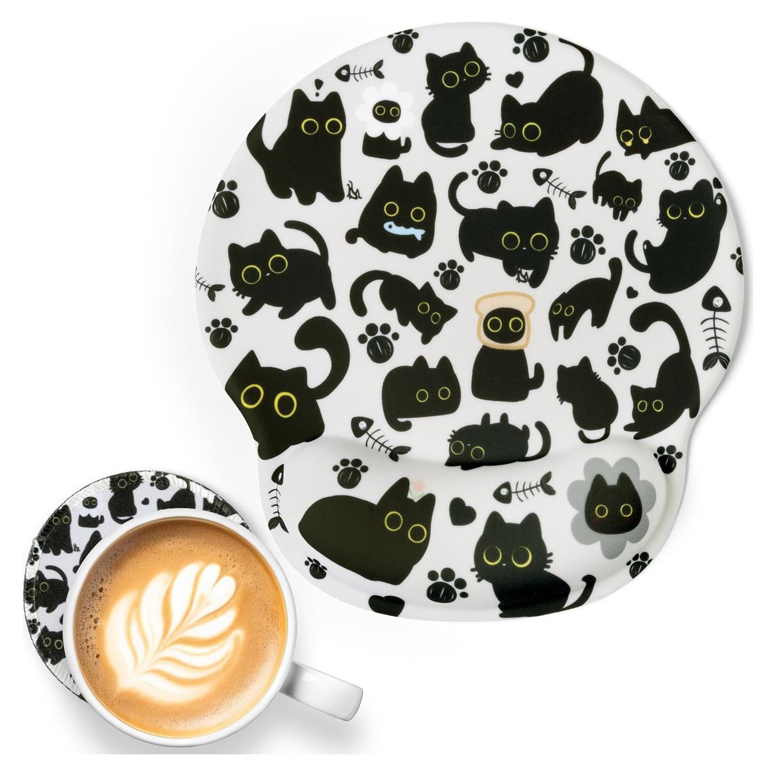 Alfombrilla de Ratón Ergonómica FungBuz Gato Negro con Soporte