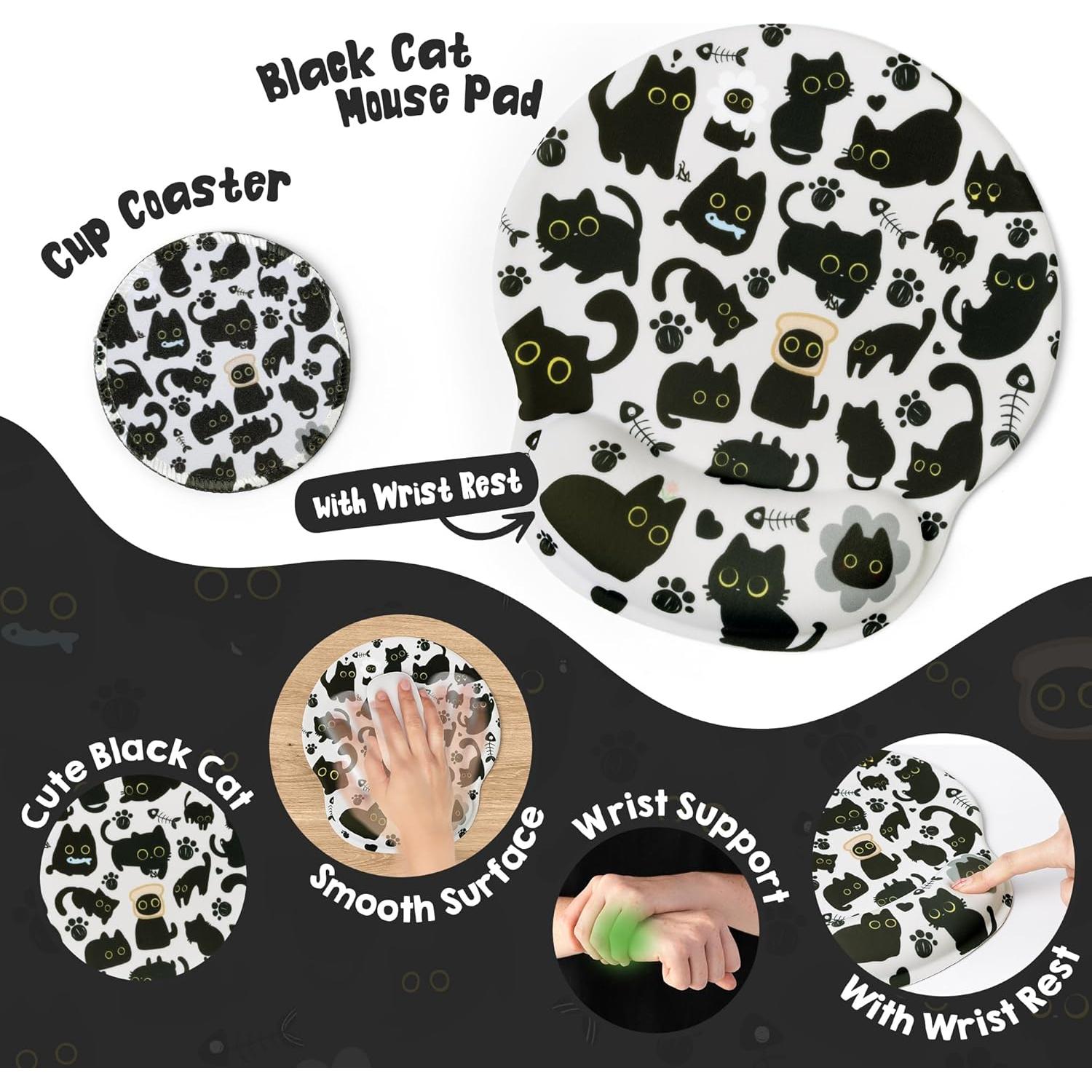 Alfombrilla de Ratón Ergonómica FungBuz Gato Negro con Soporte