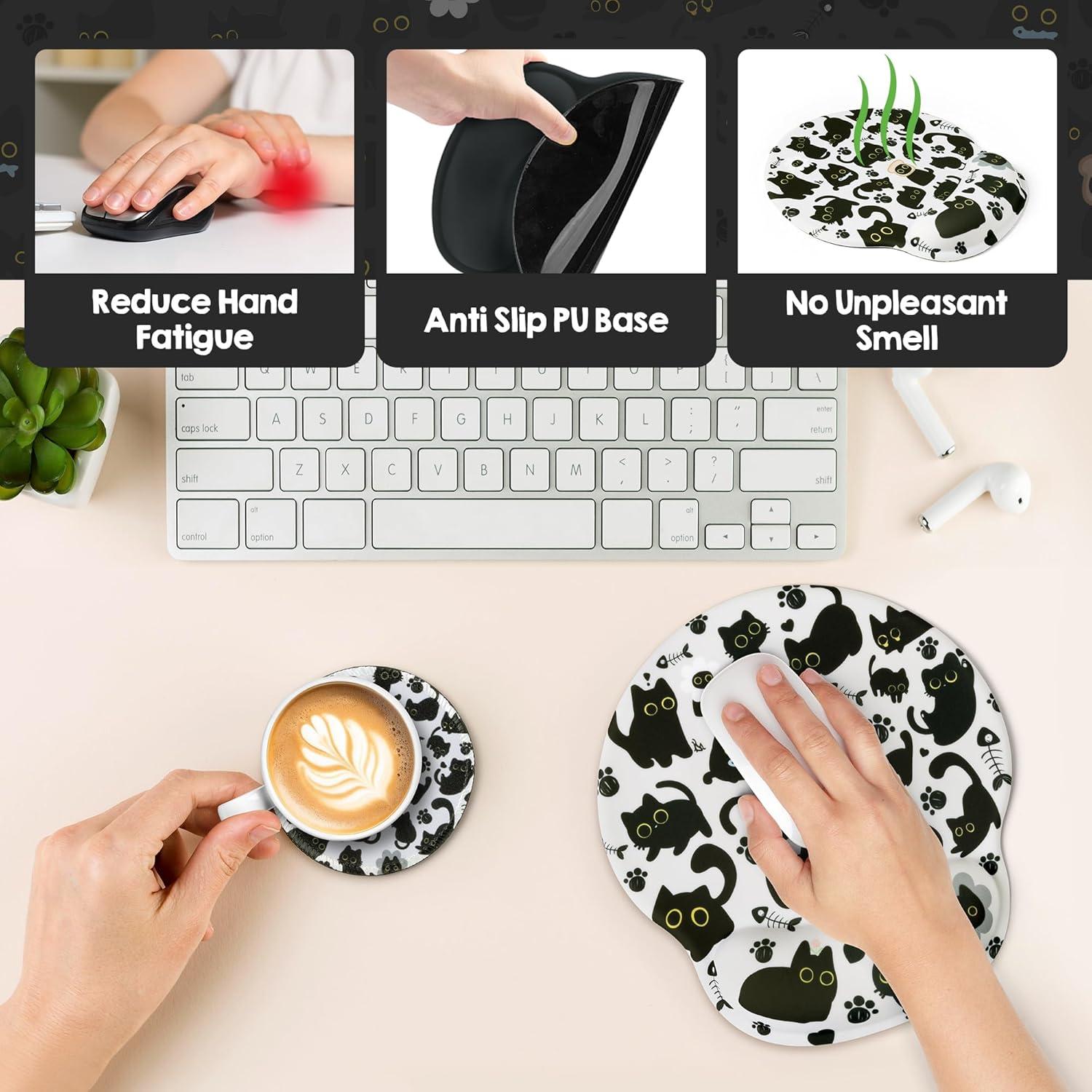 Alfombrilla de Ratón Ergonómica FungBuz Gato Negro con Soporte