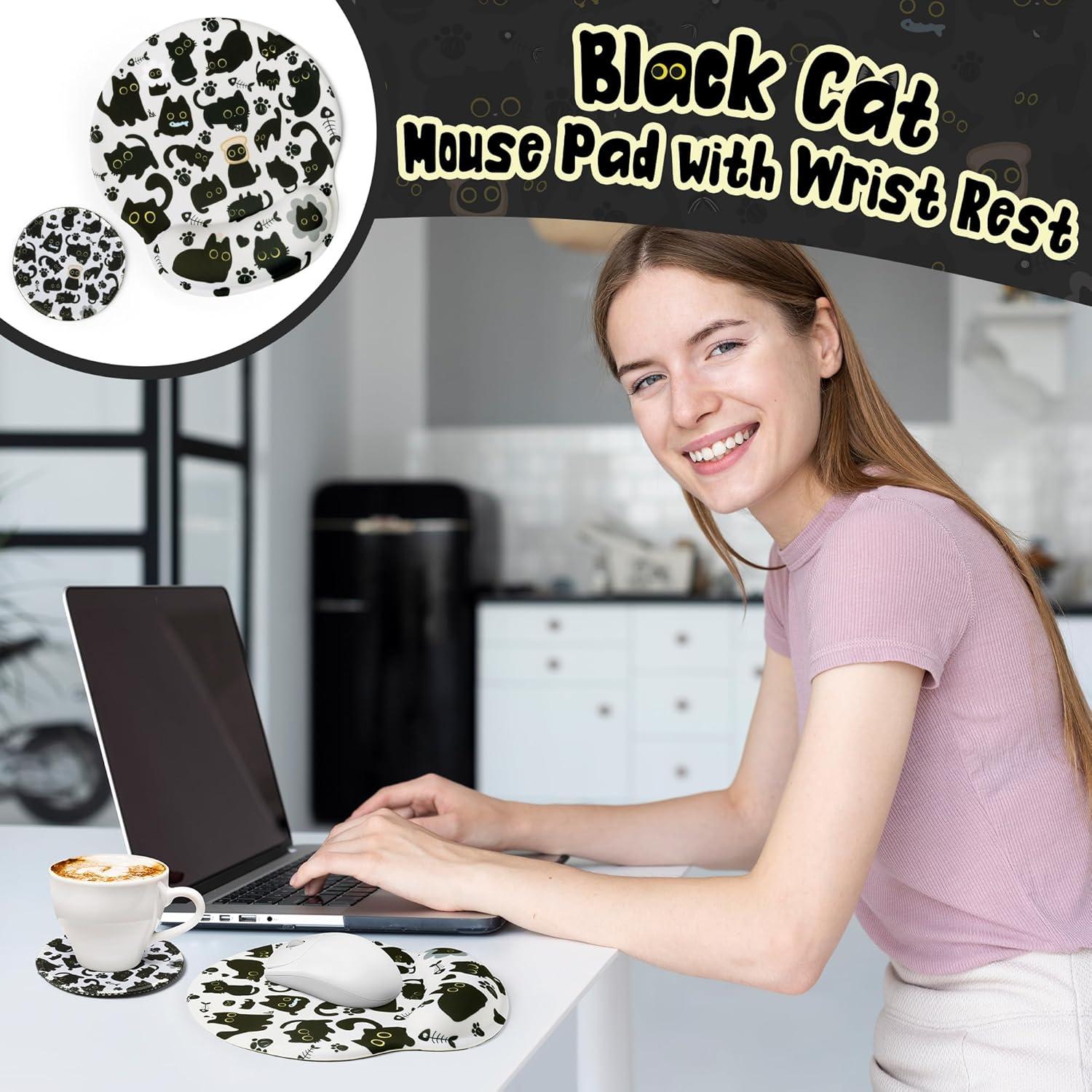 Alfombrilla de Ratón Ergonómica FungBuz Gato Negro con Soporte