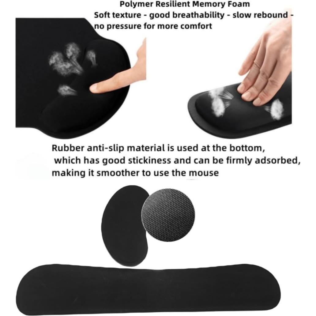 Juego de 8 Piezas Reposamuñecas Ergonómico YFLIUBAI Negro