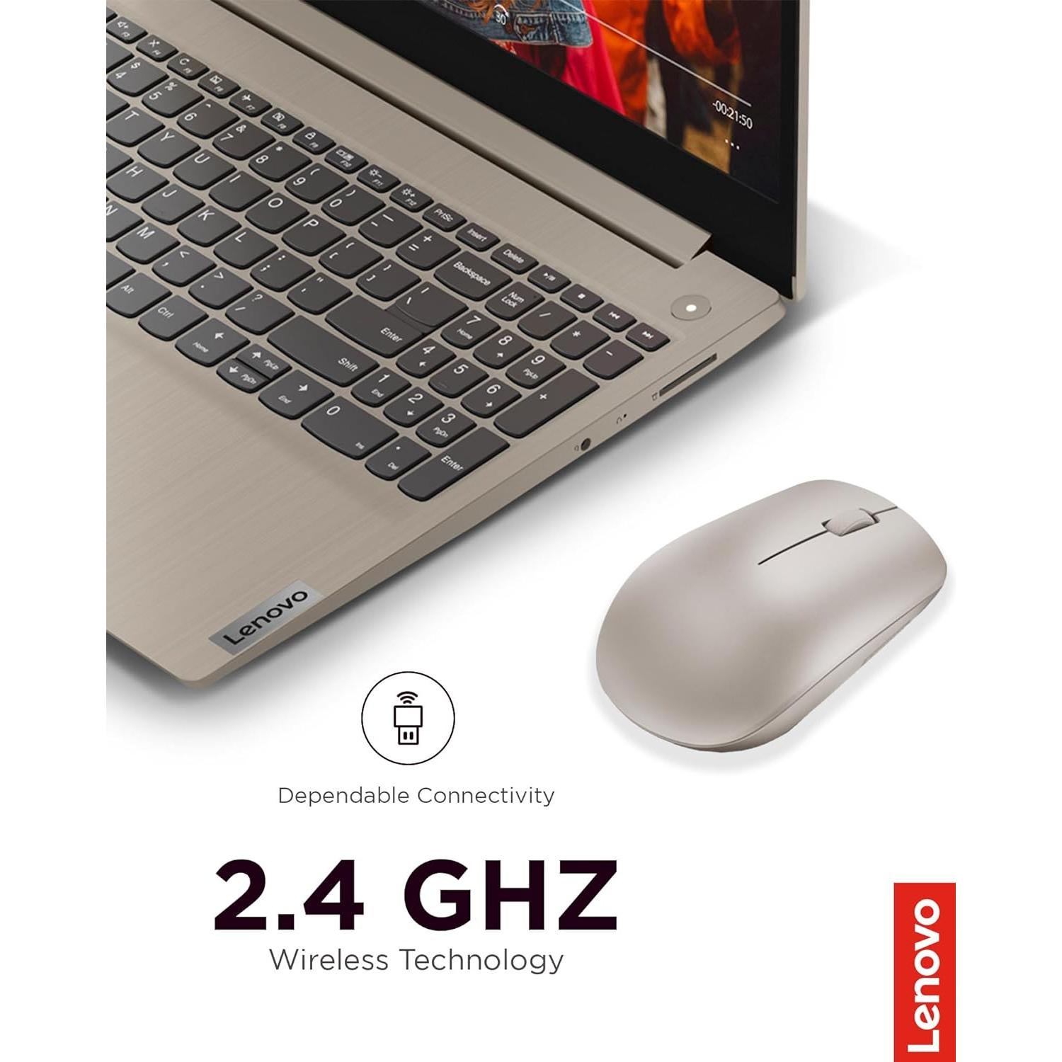 Ratón Inalámbrico Lenovo 530, 1200 DPI, Ergonómico, Almendra