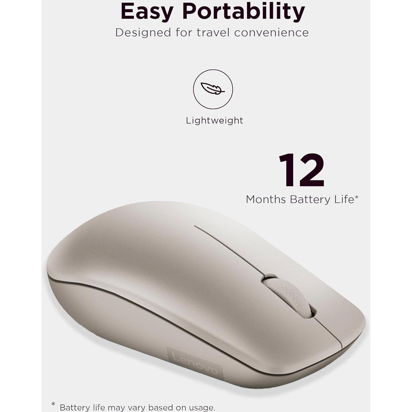 Ratón Inalámbrico Lenovo 530, 1200 DPI, Ergonómico, Almendra