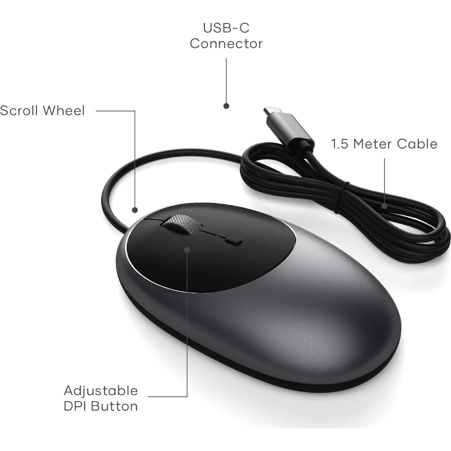 Ratón USB-C Satechi Aluminum C1 - Óptico para Mac y iPad