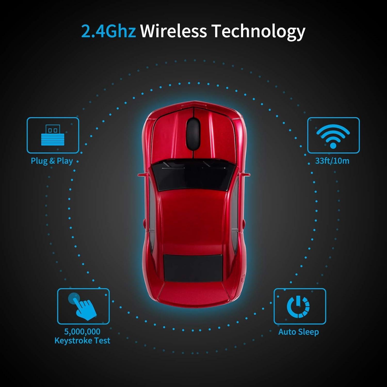 Ratón Inalámbrico BKLNOG H121 Deportivo Rojo 1600 DPI