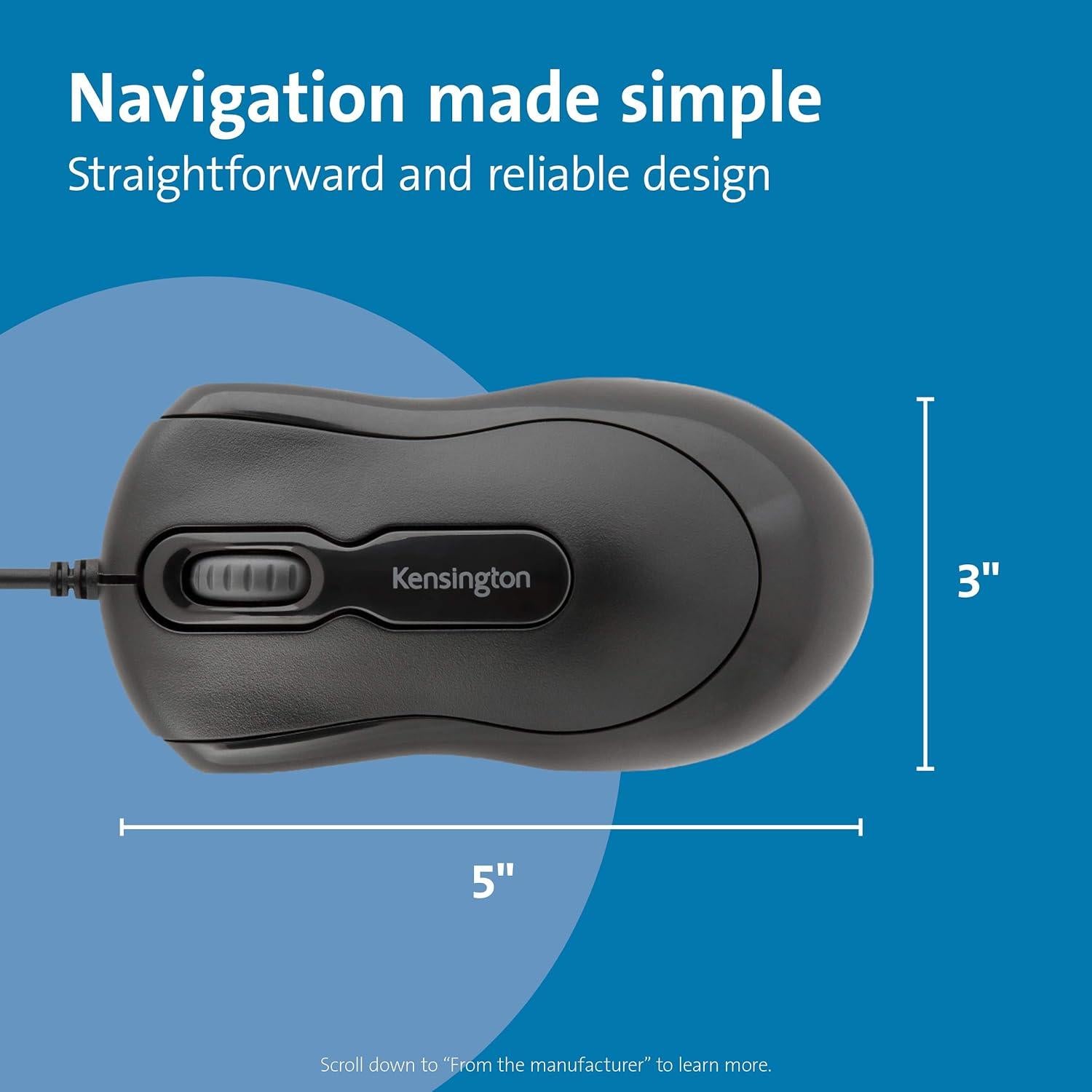 Mouse óptico Kensington K72356US USB Plug and Play Negro
