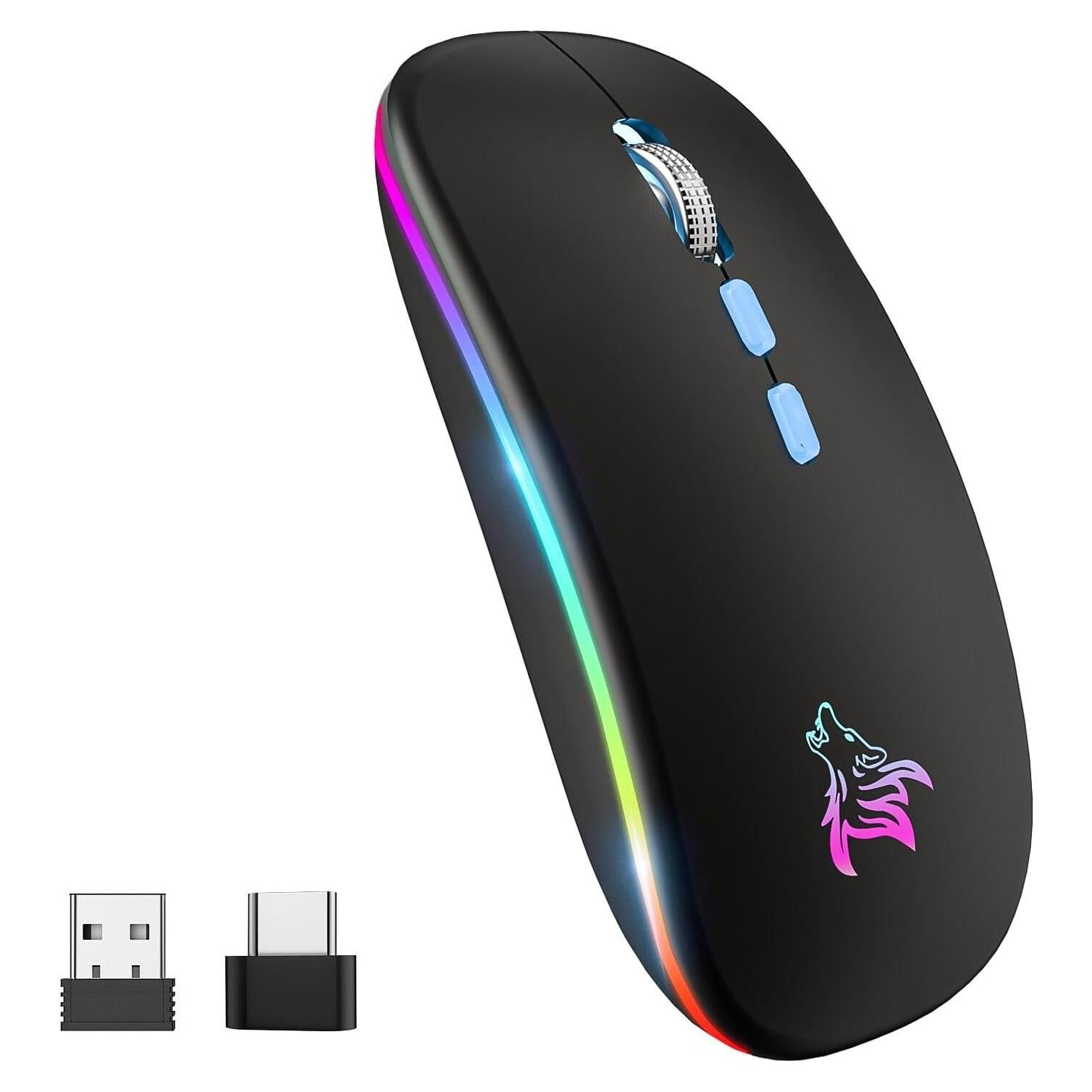 Ratón Inalámbrico BQSS LED Slim Recargable Silencioso Negro