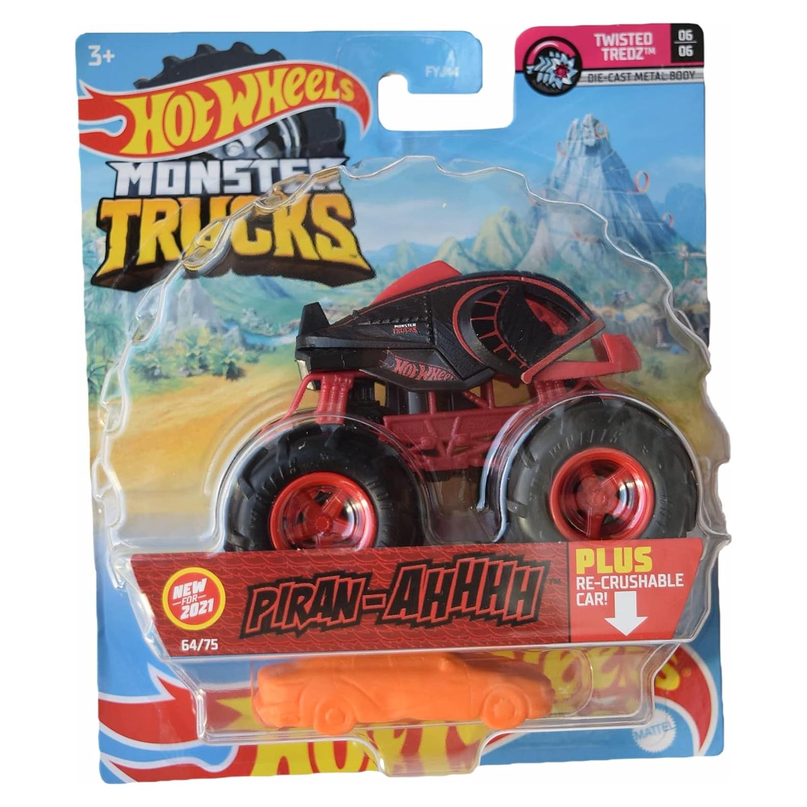Hot Wheels Monster Trucks Piran-Ahhhh 1:64 Escala Re-Crushable