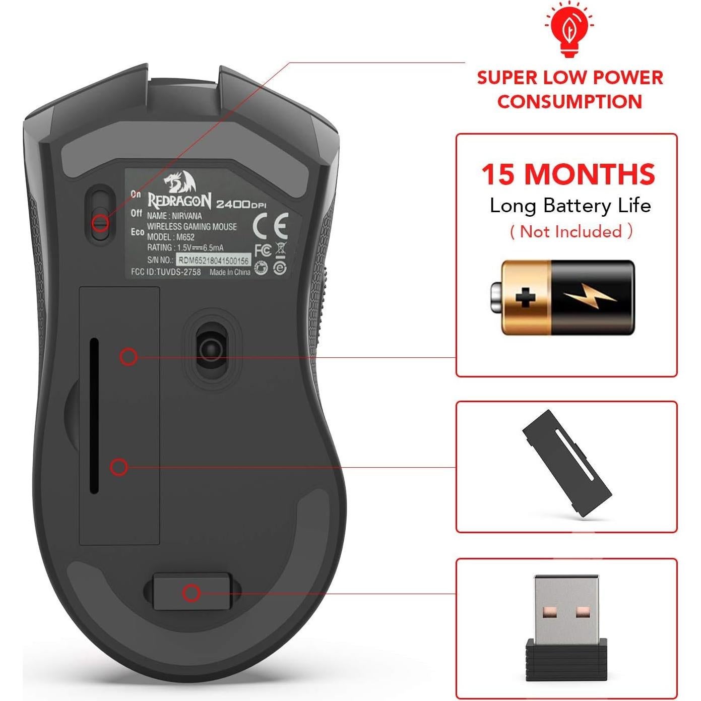 Ratón Inalámbrico Redragon M652 Rosa 5 DPI Ajustables