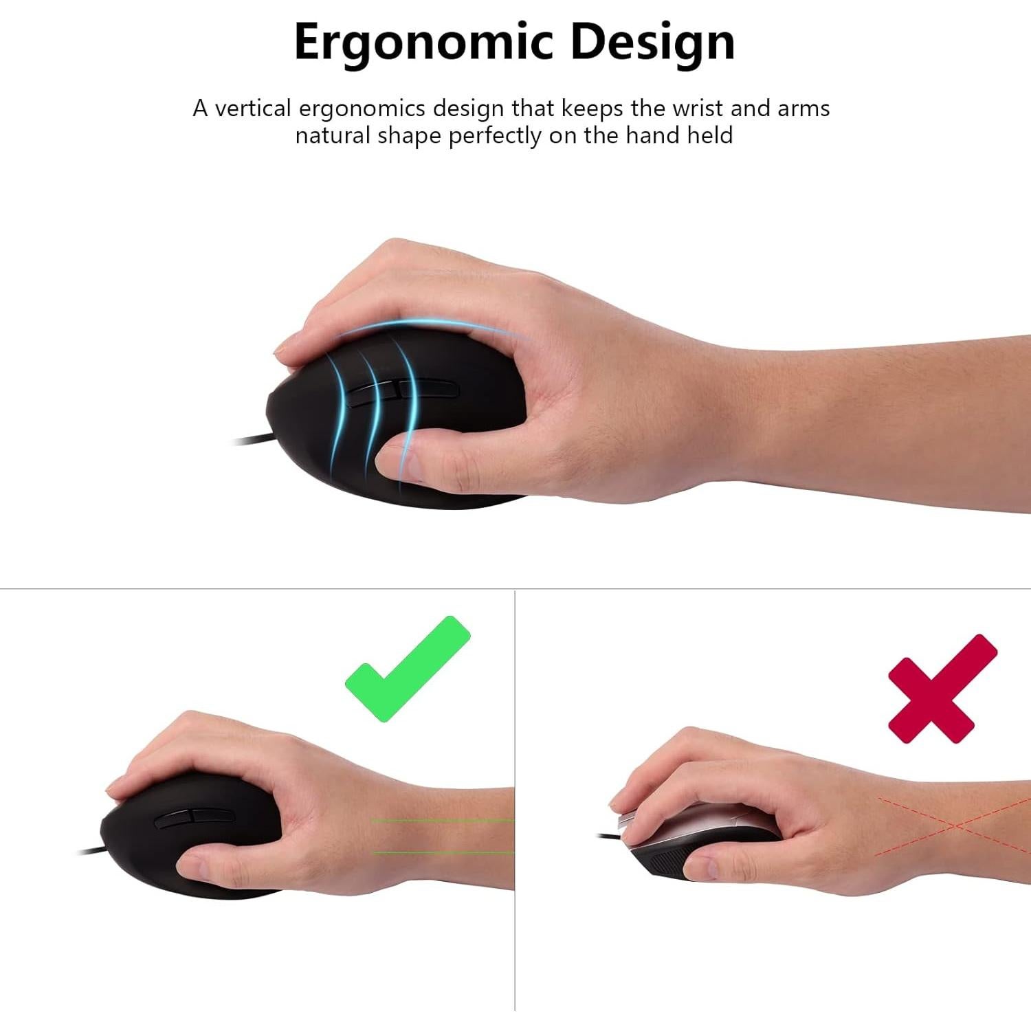 Ratón Vertical Ergonómico NOLIEE USB 800/1200/1600 DPI Negro