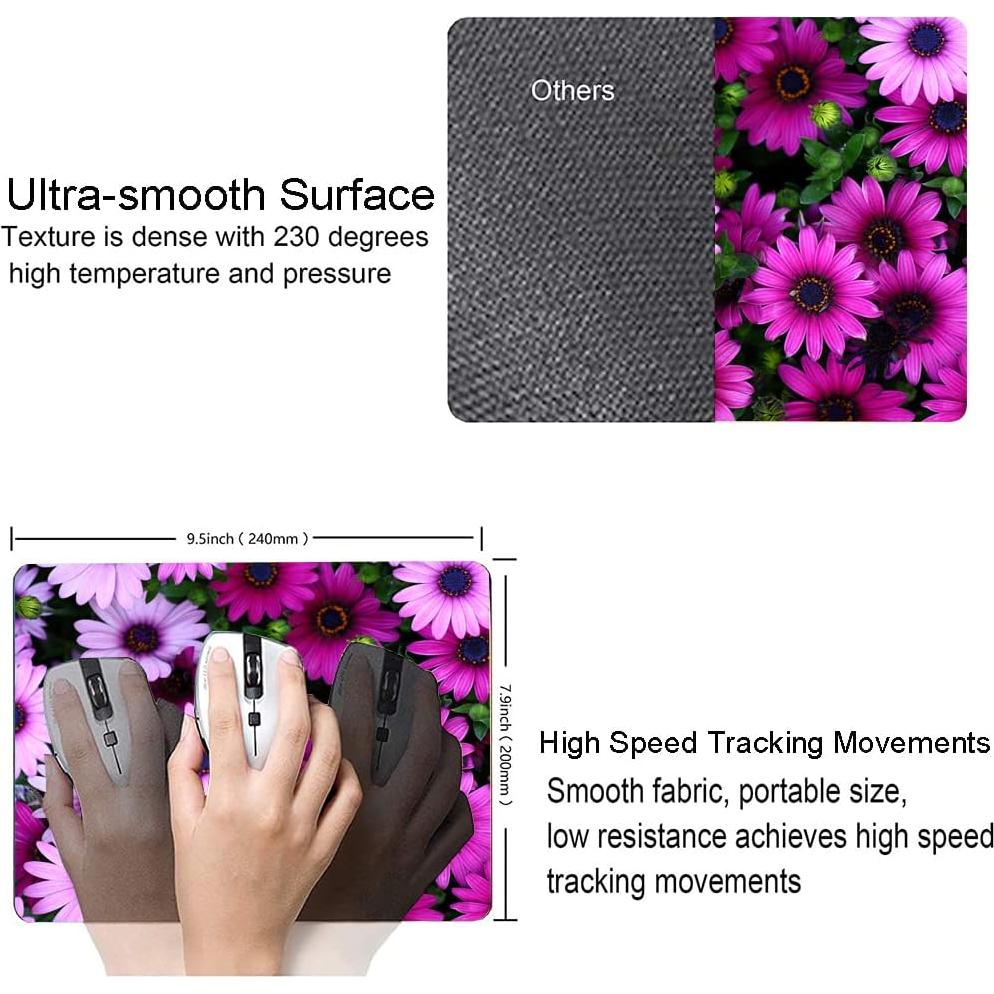 Hoka Fenle Mouse Pad with Flower Design - Purple Floral Square Waterproof Non-Slip Mouse Mat for Women's Laptop & Office