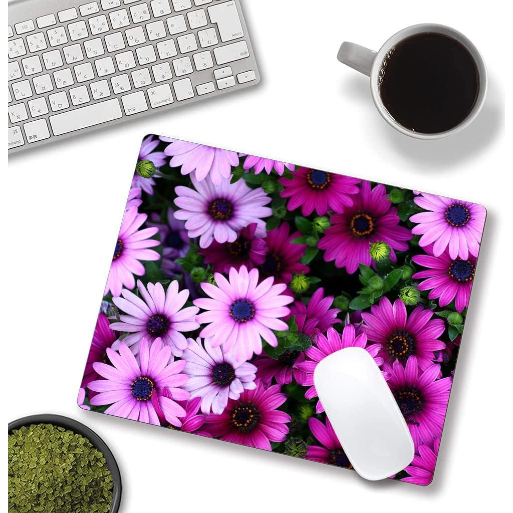 Hoka Fenle Mouse Pad with Flower Design - Purple Floral Square Waterproof Non-Slip Mouse Mat for Women's Laptop & Office