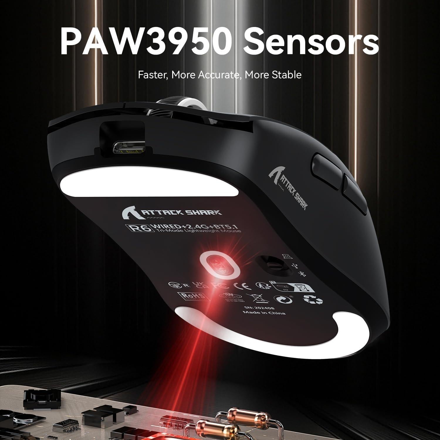 RATÓN GAMING INALÁMBRICO ATTACK SHARK R6, 38g, 42000 DPI