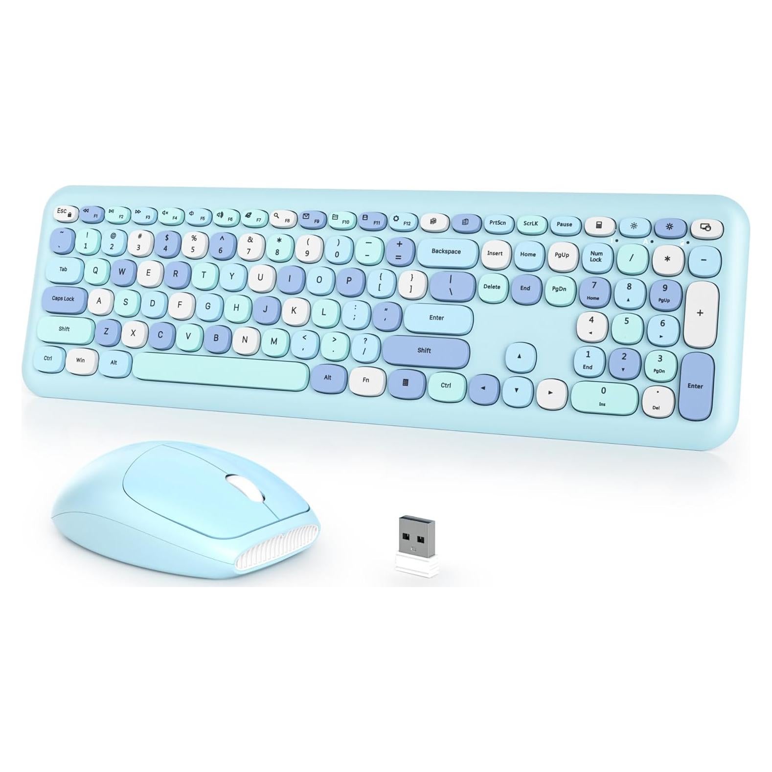 Combo Teclado y Ratón Inalámbrico FS SHOP Azul Retro 104 Teclas