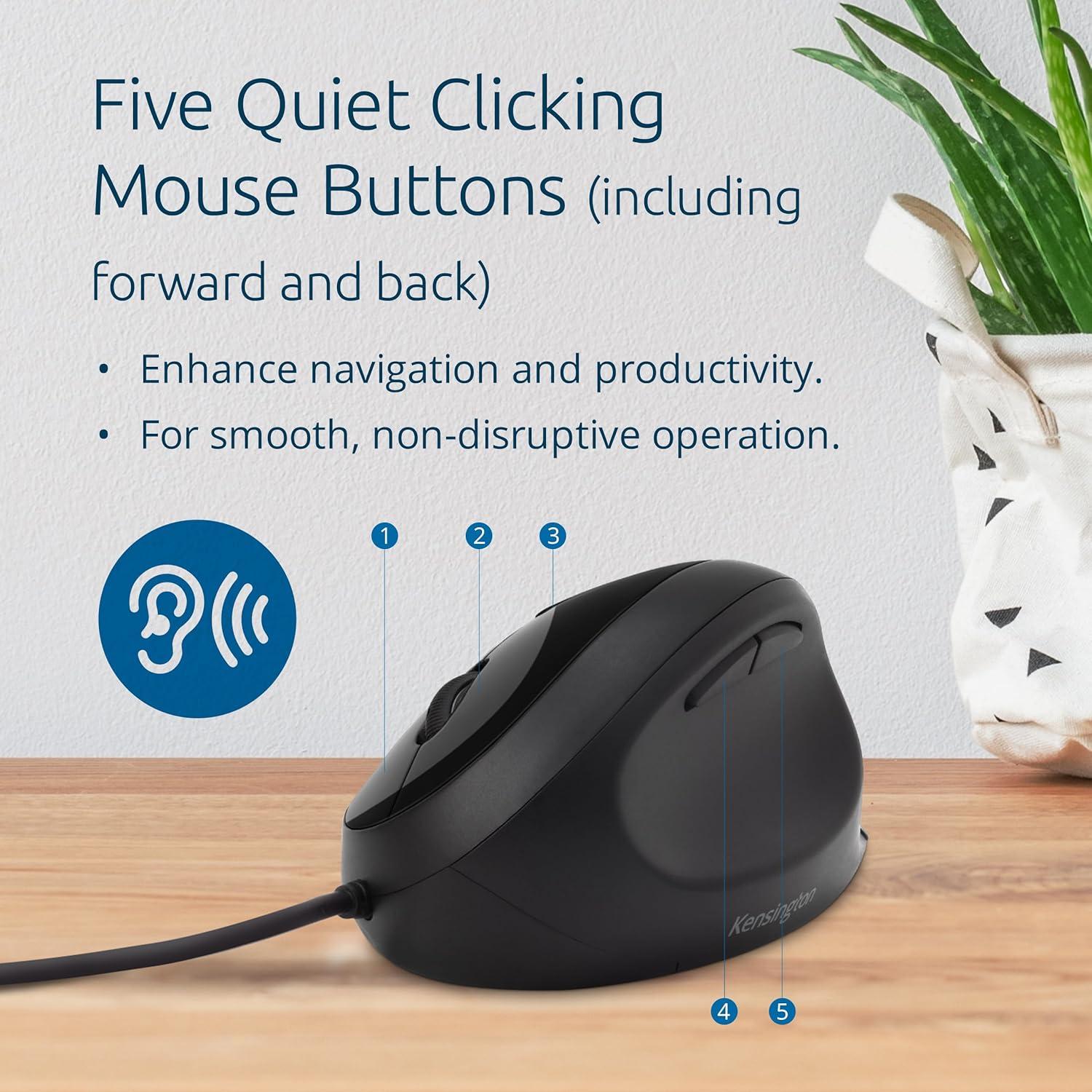 Kensington Pro Fit Ergonomic Wired Mouse – Black (K75403WW)