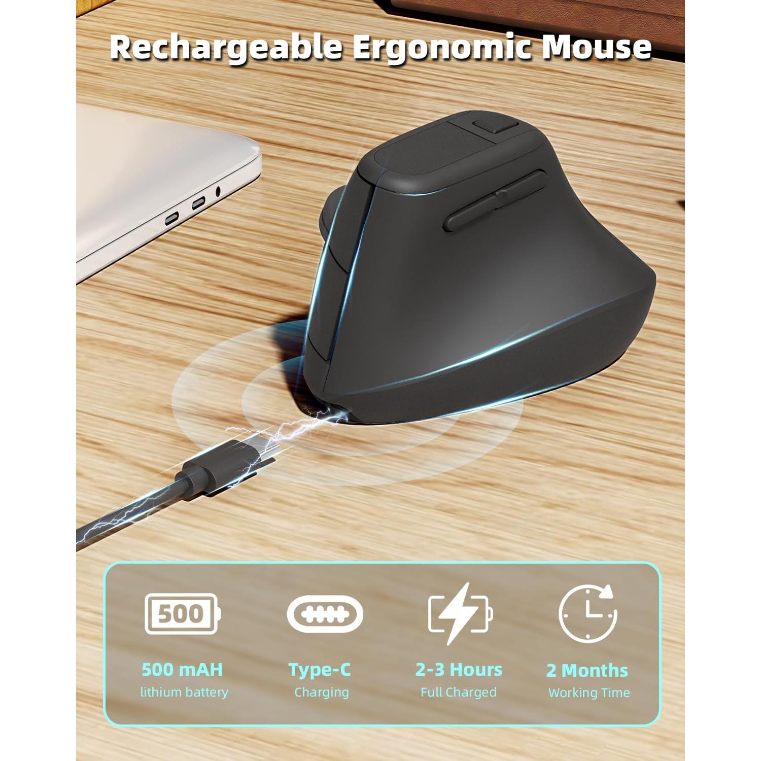 Ratón Vertical Ergonómico Zhaman Recargable USB Tipo C Negro
