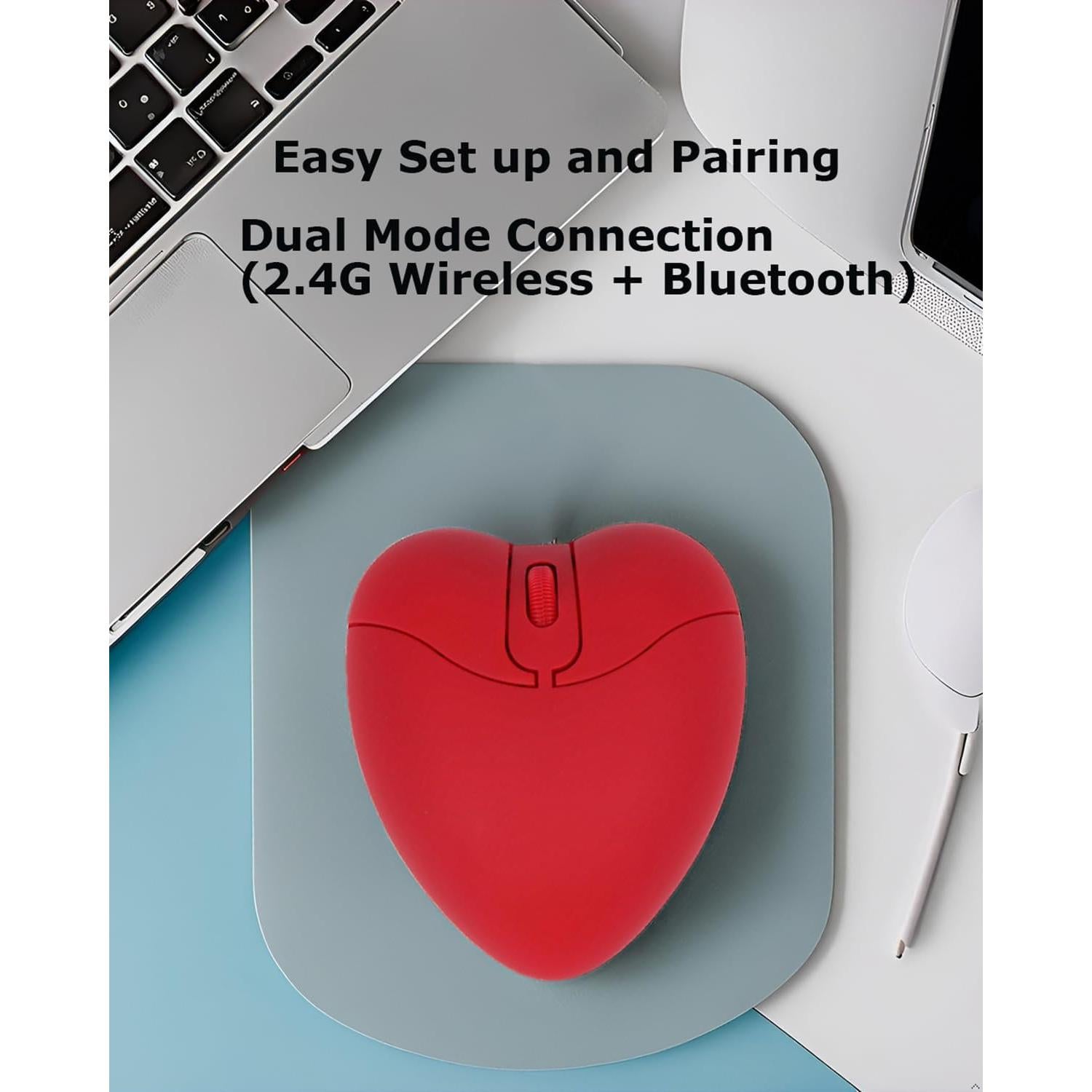 Ratón Inalámbrico Bluetooth TECCOEUS Rojo Corazón Silencioso