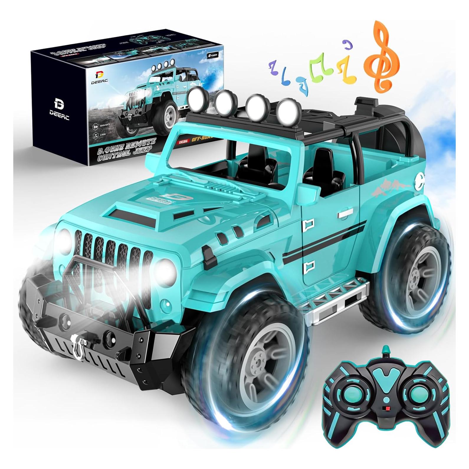 Coche RC DEERC 1:16 SUV Todo Terreno con Niebla y Música