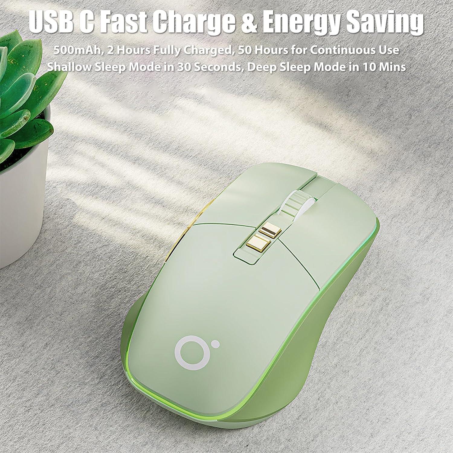 Wireless Gaming Mouse Tri-Mode 2.4Ghz/Bluetooth 5.0/Wired USB-C with RGB LED Backlit 5-Level DPI Rechargeable Ergonomic Silent Optical Mice for iMac/MacBook/Computer/Laptop, Matcha Green