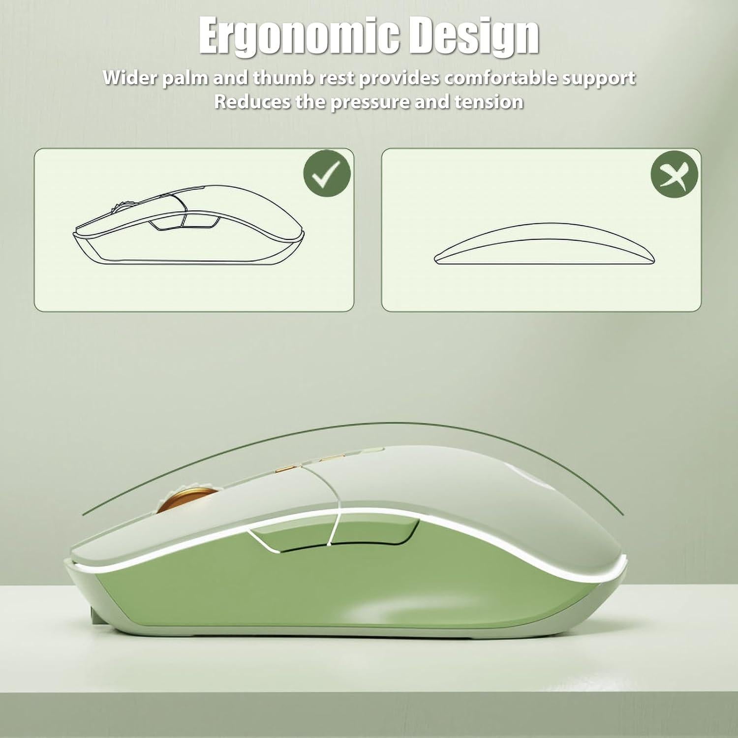 Wireless Gaming Mouse Tri-Mode 2.4Ghz/Bluetooth 5.0/Wired USB-C with RGB LED Backlit 5-Level DPI Rechargeable Ergonomic Silent Optical Mice for iMac/MacBook/Computer/Laptop, Matcha Green