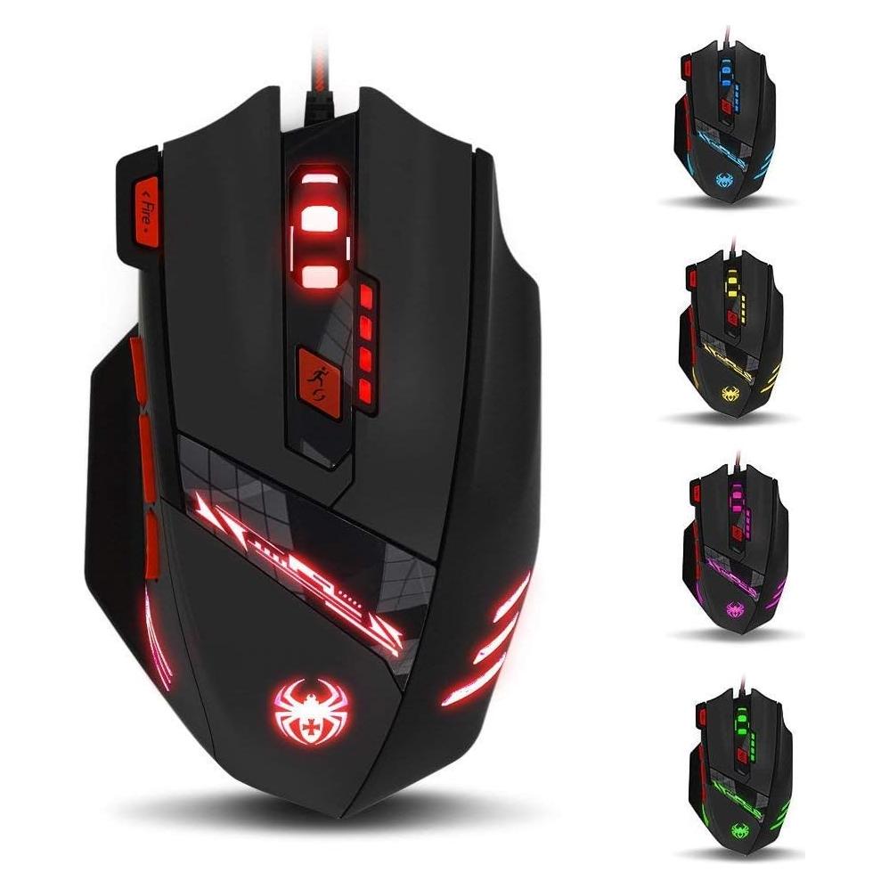 Mouse Gaming Zelotes T90 9200 DPI 8 Botones RGB USB Negro