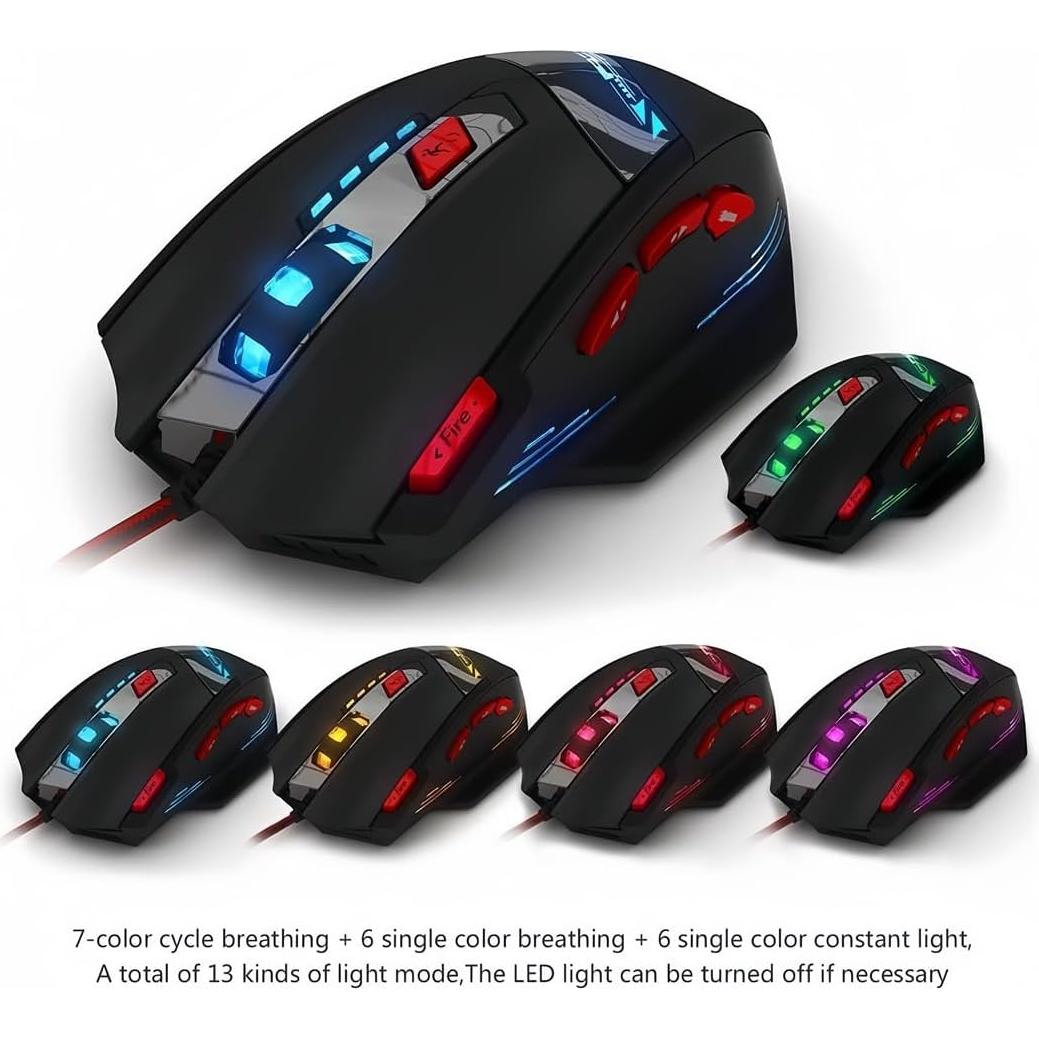 Mouse Gaming Zelotes T90 9200 DPI 8 Botones RGB USB Negro