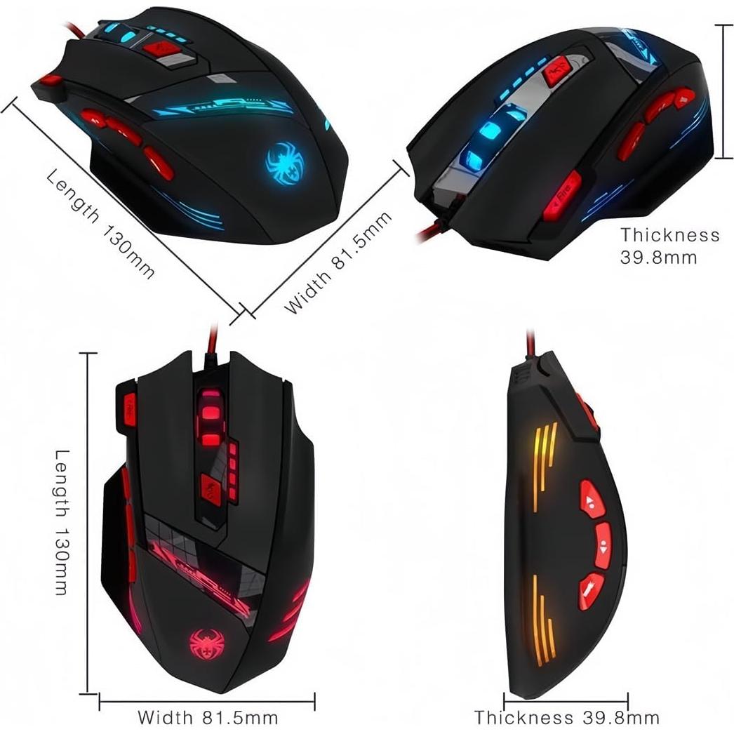 Mouse Gaming Zelotes T90 9200 DPI 8 Botones RGB USB Negro