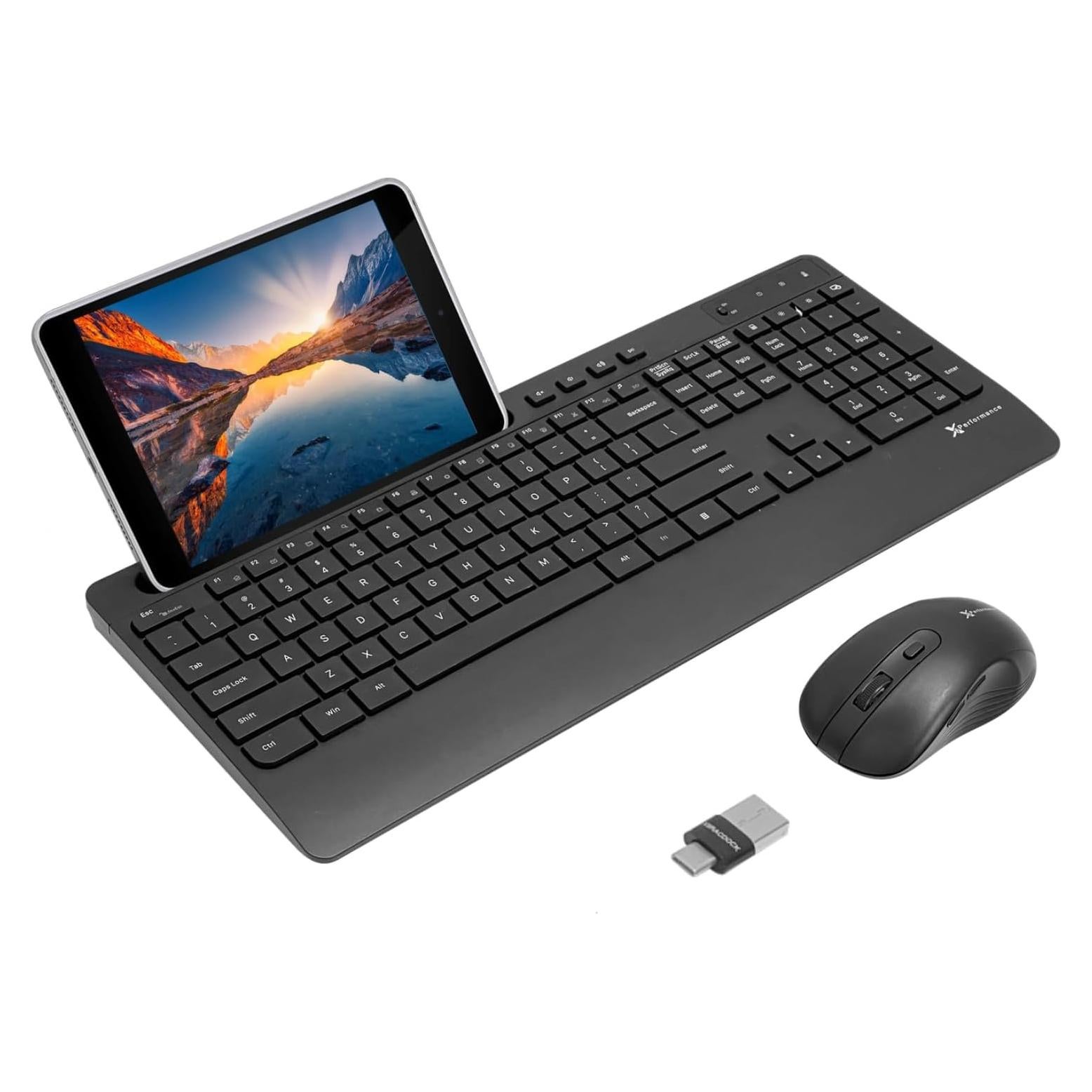 Combo Teclado y Ratón Inalámbrico X9 - USB A y C - Soporte 20.32 cm